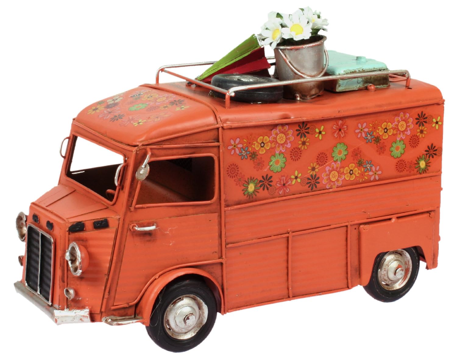Transporter HY orange Metall 25 cm mit Spardose Auto Frankreich Blechmodell Oldtimer Nostalgie Kastenwagen Blech Citroen
