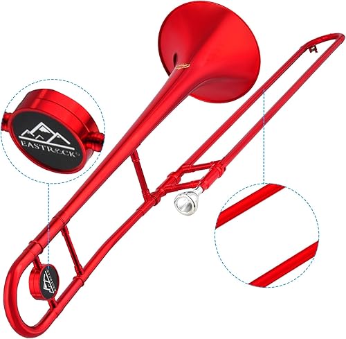 Miniatura 37 de EASTROCK Bb Tenor Slide Trombón B, instrumento de trombón chapado en latón plano para estudiantes principiantes con estuche rígido, con boquilla