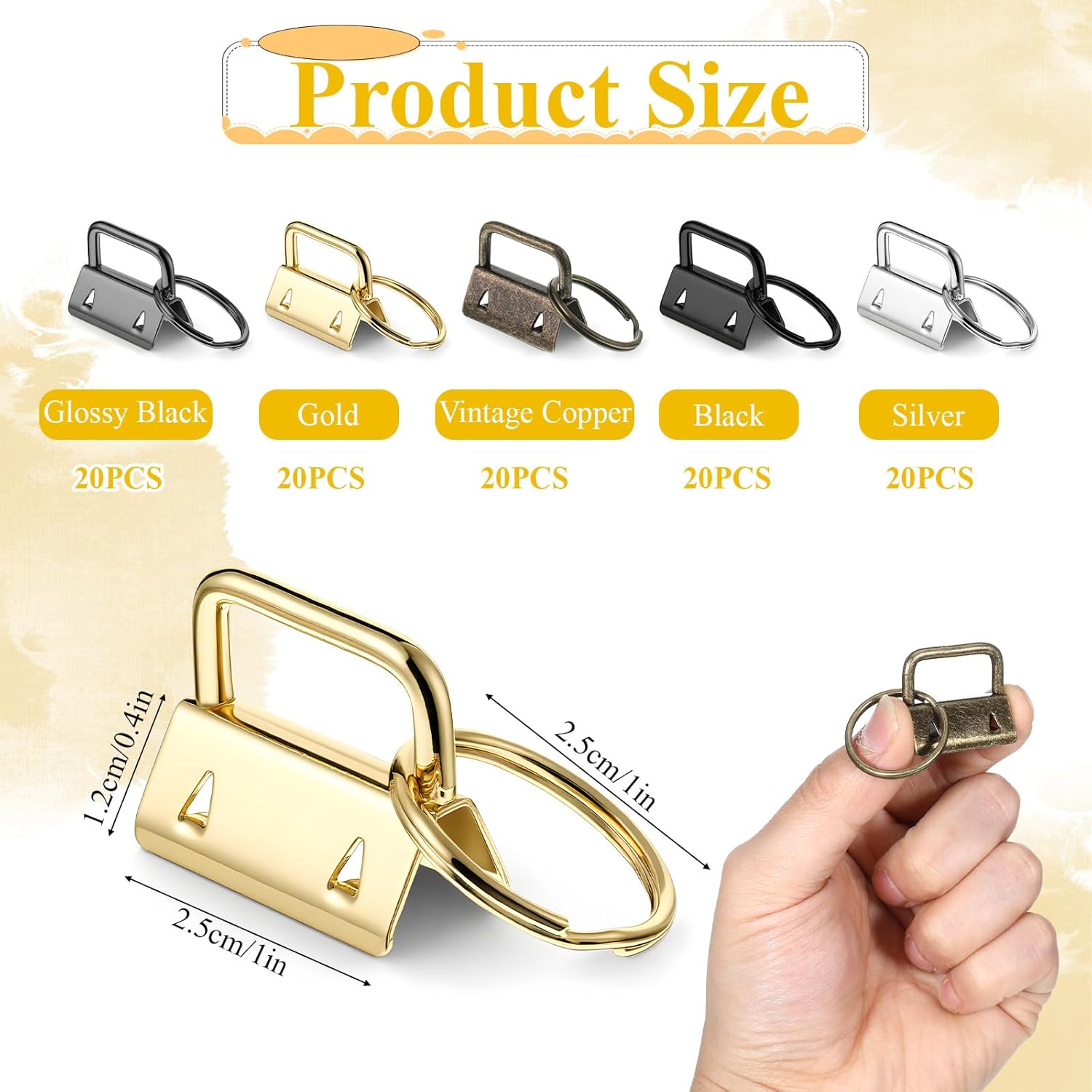 100 Pcs Key Fob Hardware, 1 Inch Keychain Hardware with Split Keys Ring Keyfob Hardware Set for Wristlet Crafts DIY Lanyard Key Chain Making Supplies (5 Colors)