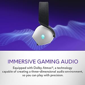 Alienware Tri-Mode Wireless Gaming Headset AW725H - Wired/Wireless, Bluetooth 5.3, Audio Output - 20 Hz, Mini-Phone (3.5mm), Battery Talk Time Up to 55 Hrs (Bluetooth), Lunar Light