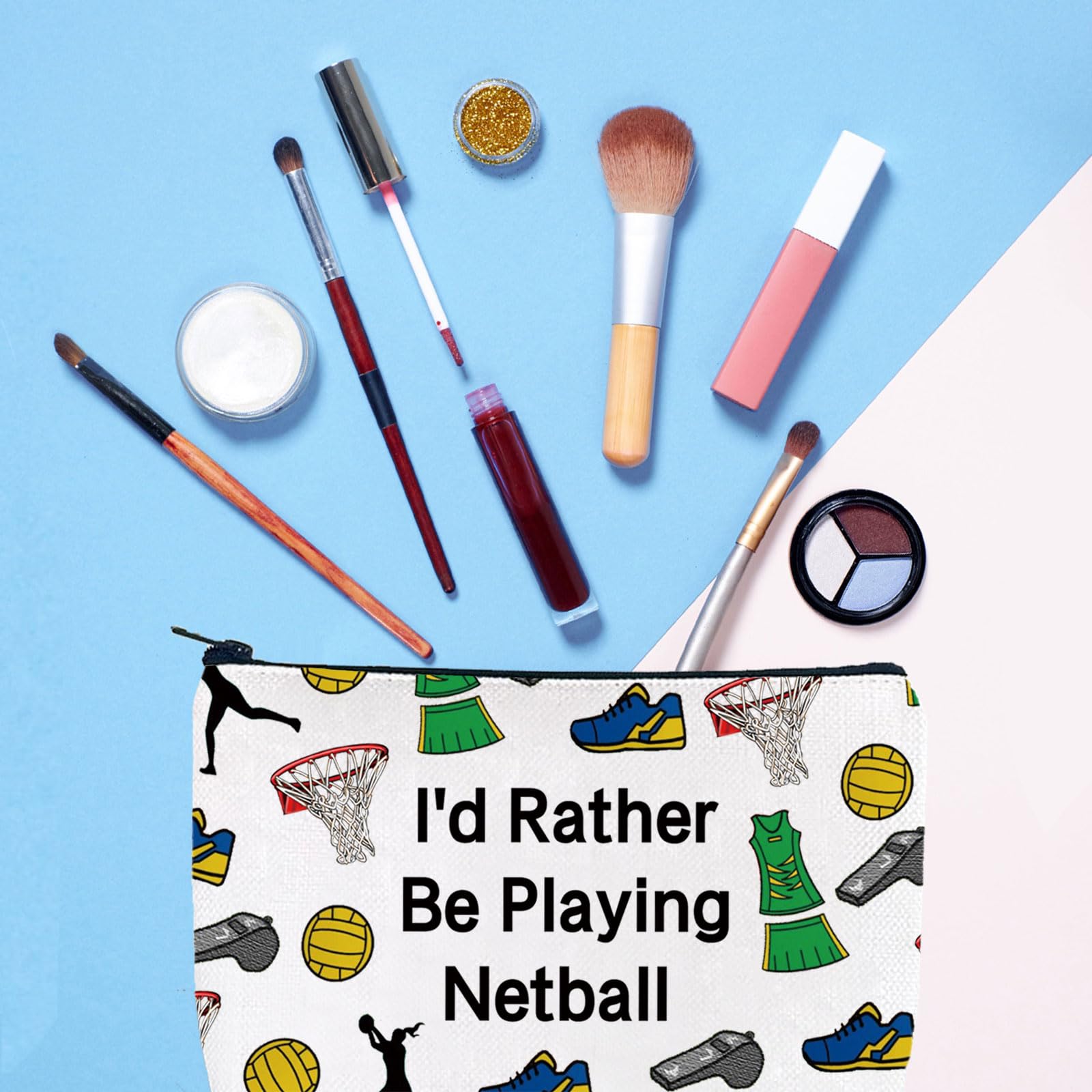 Netball Ball Makeup Bag I'd Rather Be Playing Netball Gift for Netball Appreciation Netball Coaach Gift Netball Team Zipper Pouch (Playing Netball 3uk) - Image 2