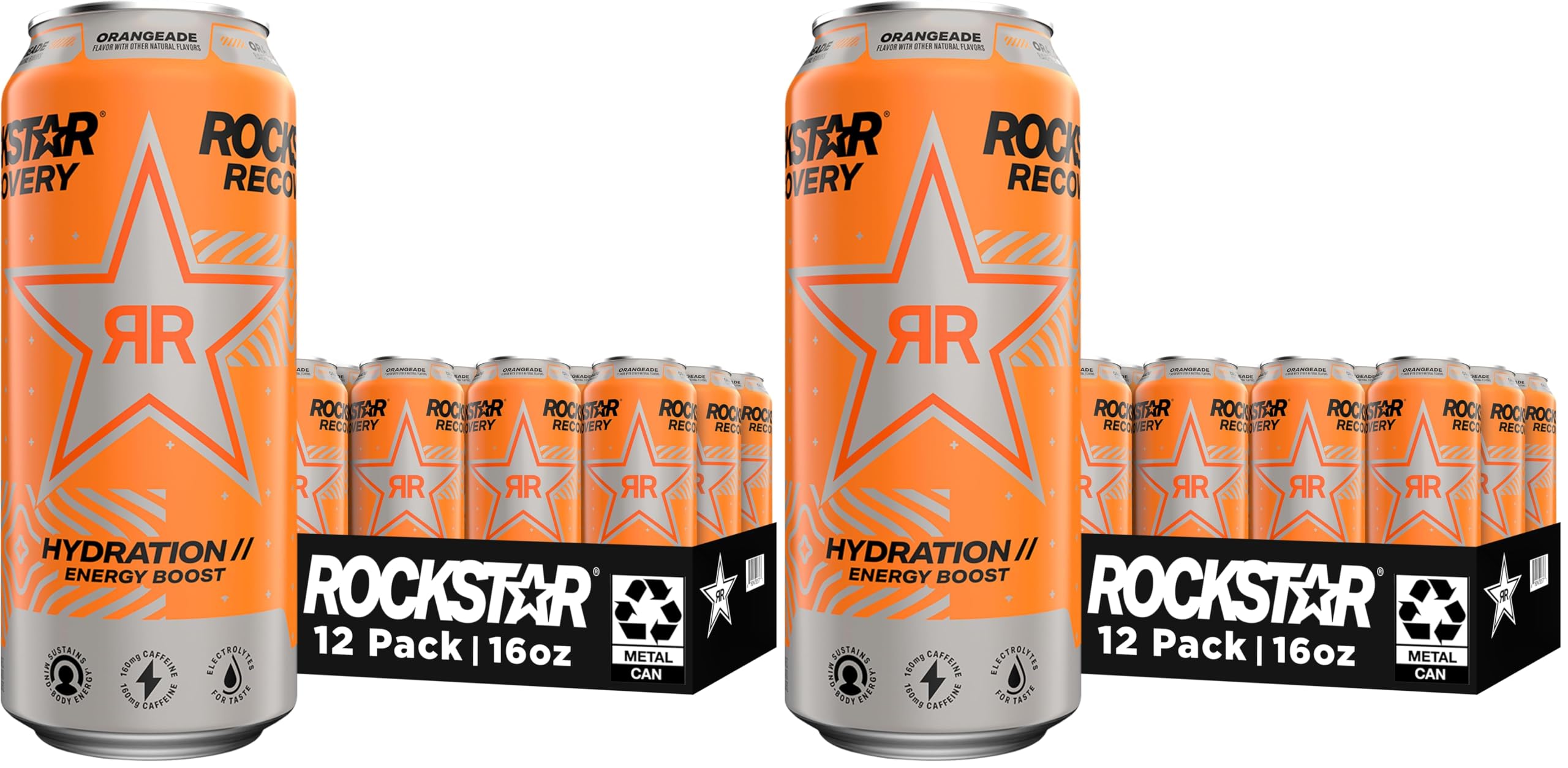Rockstar Energy Drink with Caffeine Taurine and Electrolytes,Recovery Orange,16 Fl Oz,(Pack of 24)