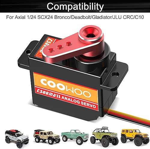 Vista 2 de COOWOO Servo, servo de dirección con soporte servo y bocina servo piezas de actualización para 1/24 SCX24 RC Crawler Cars Complete Upgrades