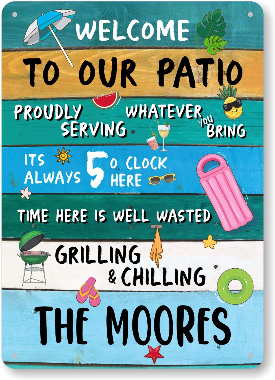 SmartSign Personalized Welcome To Poolside Bar & Grill Sign, 10 x 14 inch - Custom Metal Sign (Add Family Name), 40 mil Rustproof Aluminum with Clear Overcoat, Outdoor Pool Décor, Made in USA