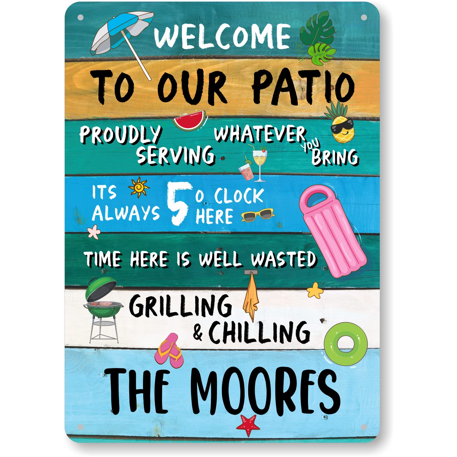 SmartSign Personalized Welcome To Our Patio Pool Sign, 14 x 10 inch - Custom Metal Sign (Add Family Name), 40 mil Rustproof Aluminum with Clear Overcoat, Outdoor Pool Décor, Made in USA