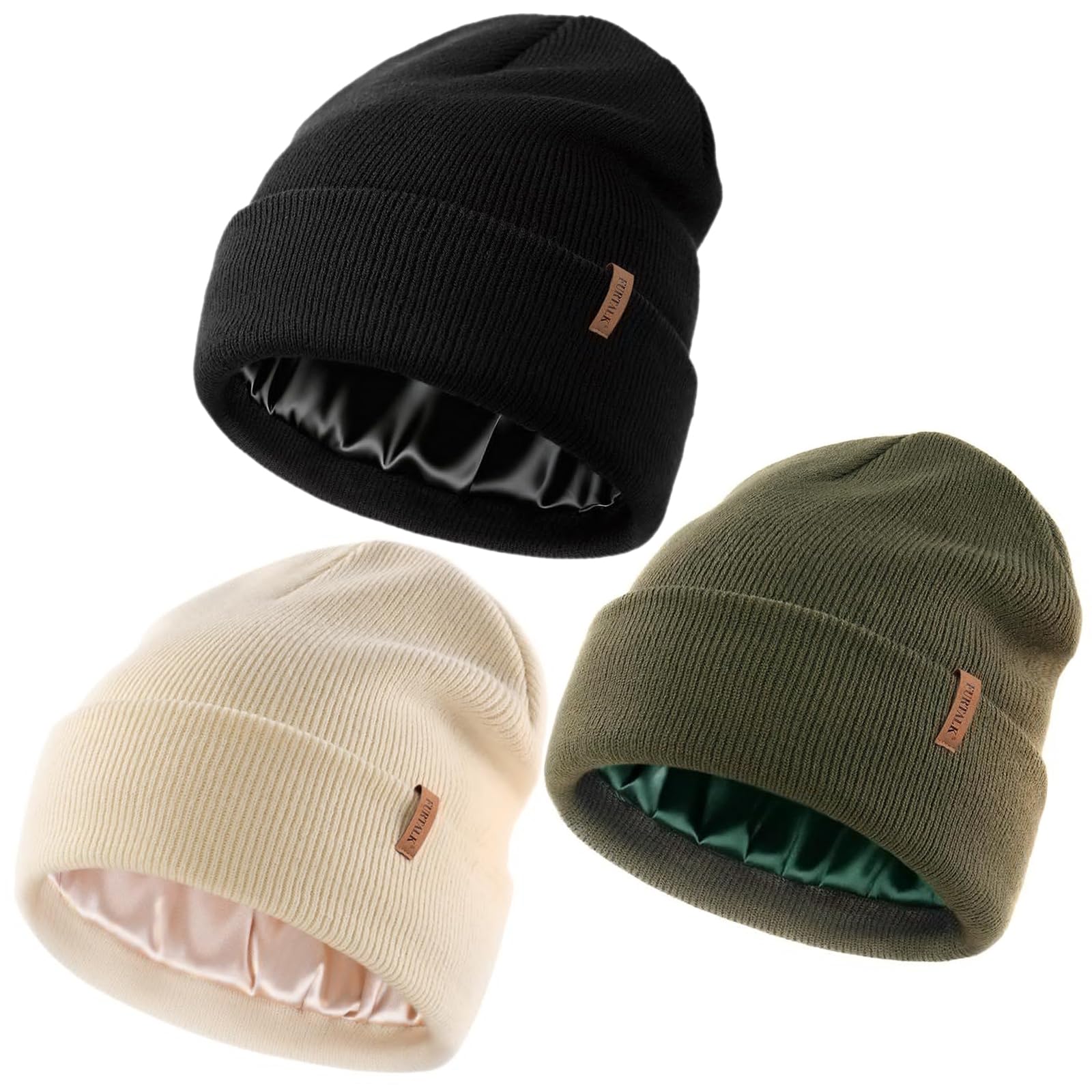 FURTALK Satin Lined Beanie 3-Pack