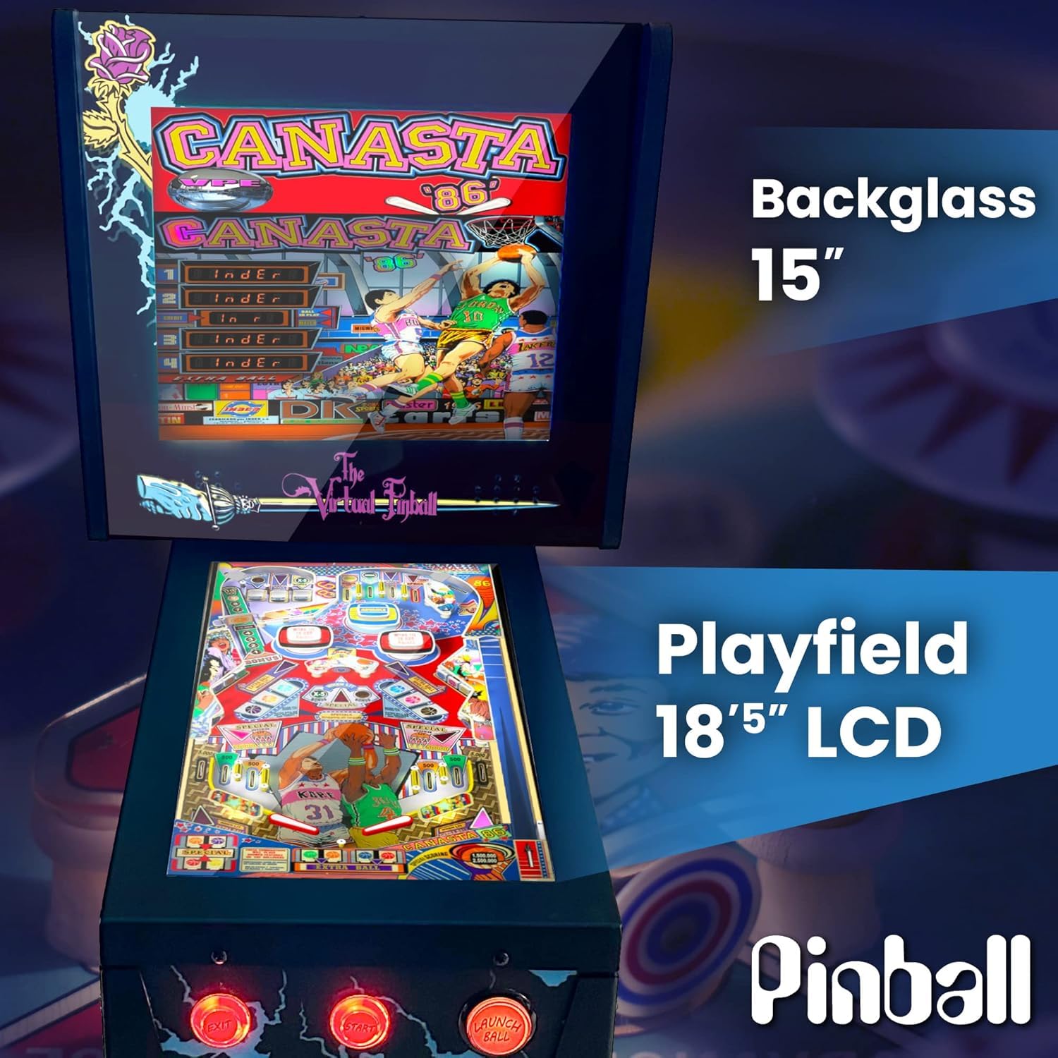 Pinball Virtual, Playfield 18.5", Backglass 15", PC AMD Ryzen 5 con 16GB RAM 256GB SSD, Más de 500 Tablas de Visual Pinball y más de 900 Juegos de mame Vertical, Sensor KL25Z (VERSIÓN Mejorada)