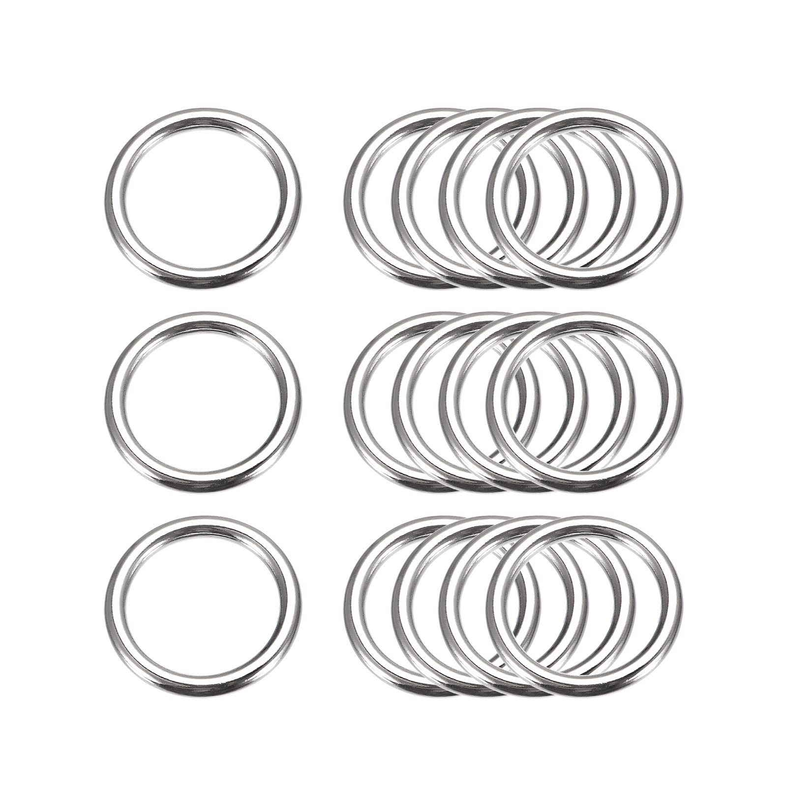 uxcell Metal O Rings, 15pcs 20mm(0.79") ID 3mm Thickness Multi-Purpose Welded O-Ring Buckle for Craft Belt Purse Bag Making Hardware, Silver Tone