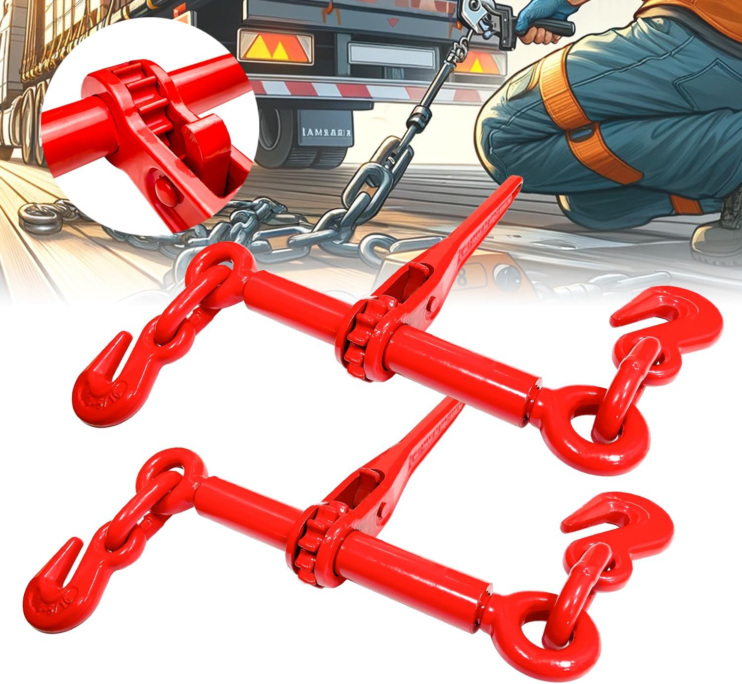 YATOINTO Ratchet Chain Binders 1/4'' 5/16‘’ 2 Pack Load Binder with 2 Grab Hooks