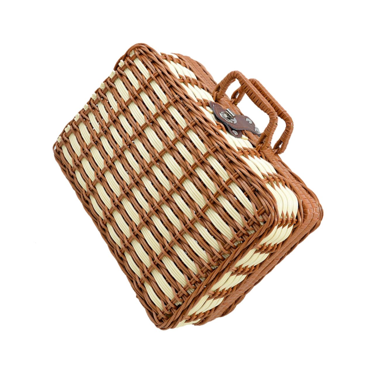 Panier de rangement en rotin tissé main coffre multifonctionnel avec poignées