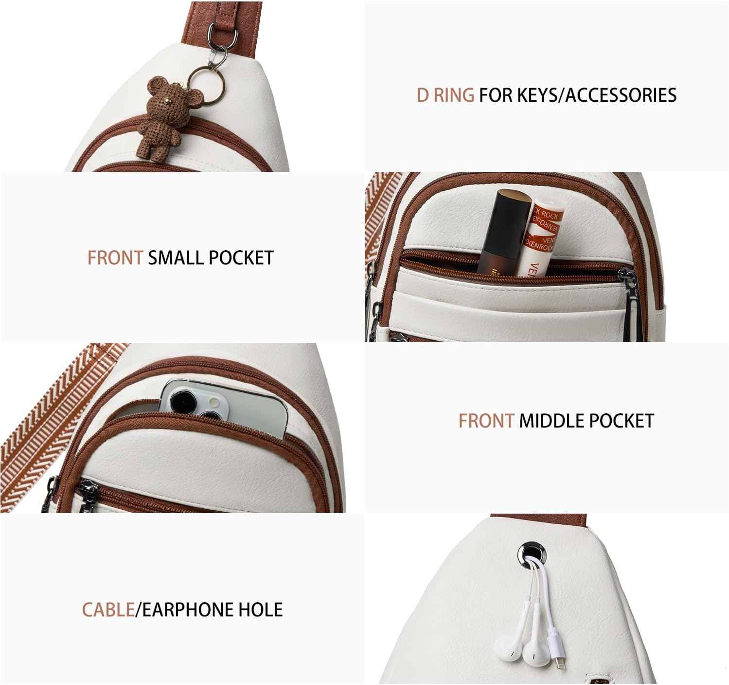 Leresas Sling Bag for Women Crossbody Bags Fanny Pack Sling Purse Backpack Vegan Leather Shoulder Bag Gifts Travel Handbag Anti Theft Beige