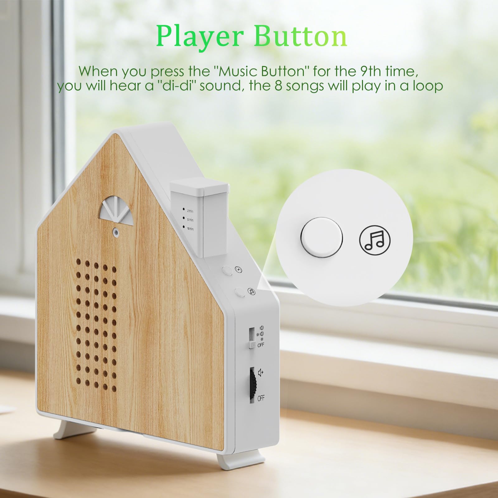 Sound Box Naturale, Canto Uccelli Musicale con Sensore di Movimento,Luci Notturna, 8 Branzi Relax, Regolazione Volume 0-115dB, 3 Timer Impostazioni, Creare SPA Forestale in Casa