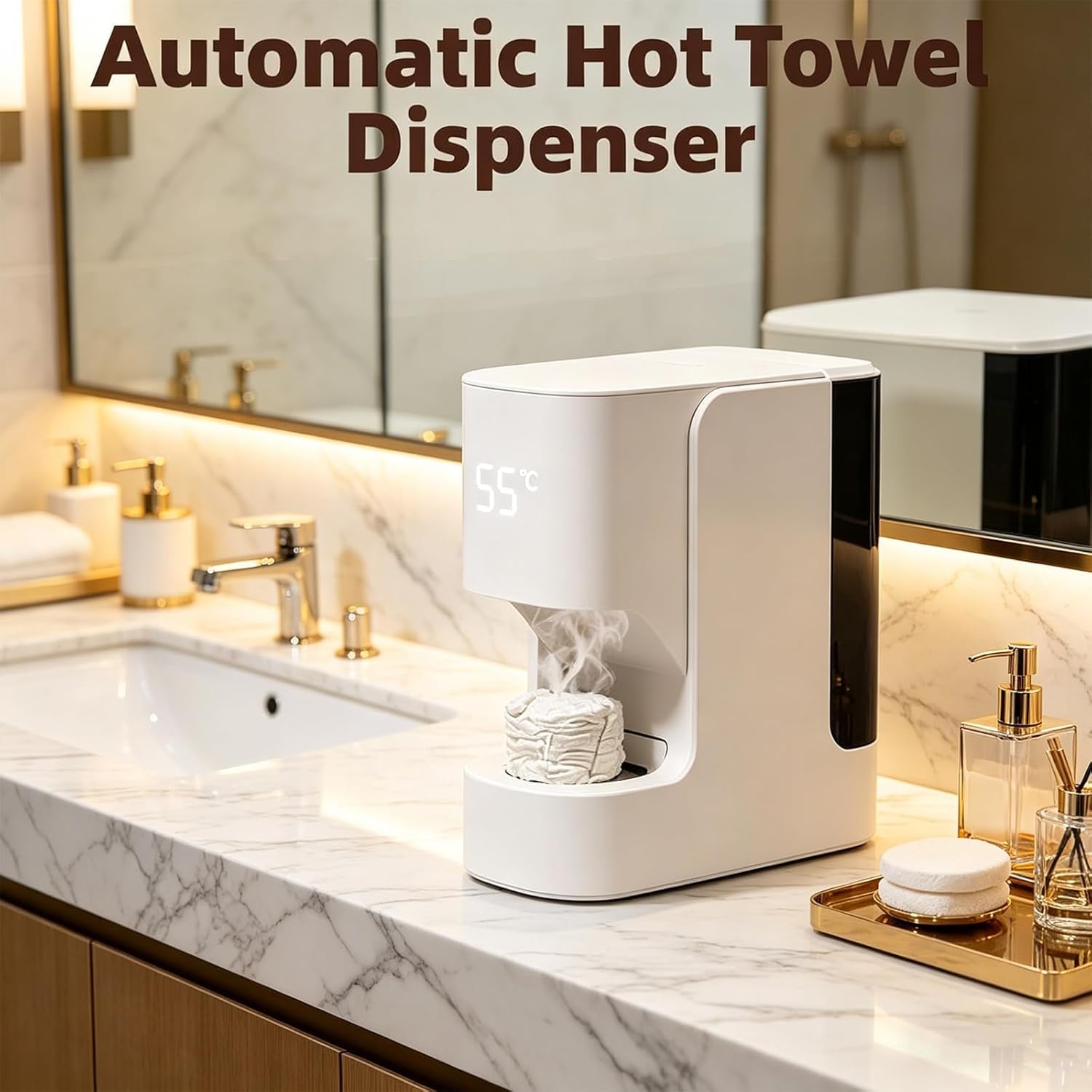 Automatischer Handtuchwärmer, Konstante Temperatur 55 °c, Intelligente Sprachausgabe, Ideal Für Wellness Und Badezimmer, Inklusive 20 Komprimierten Handtüchern, Machine+Towel