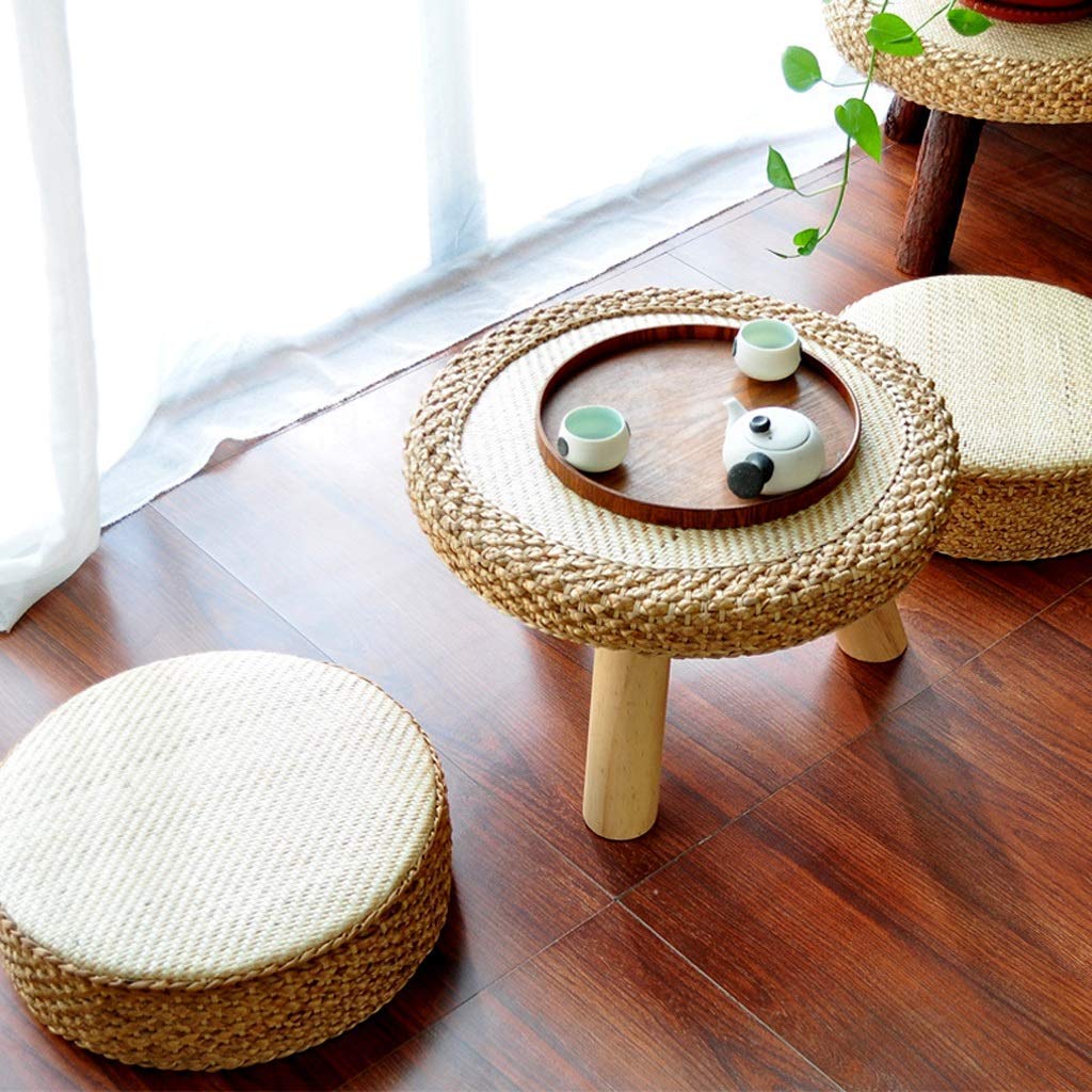 Stolik kawowy stylowy tatami herbata rattanowa trawa okno japoński styl osobowość herbata sztuka nordycka drewno balkon kawa (rozmiar: 50 x 50 x 30 cm)