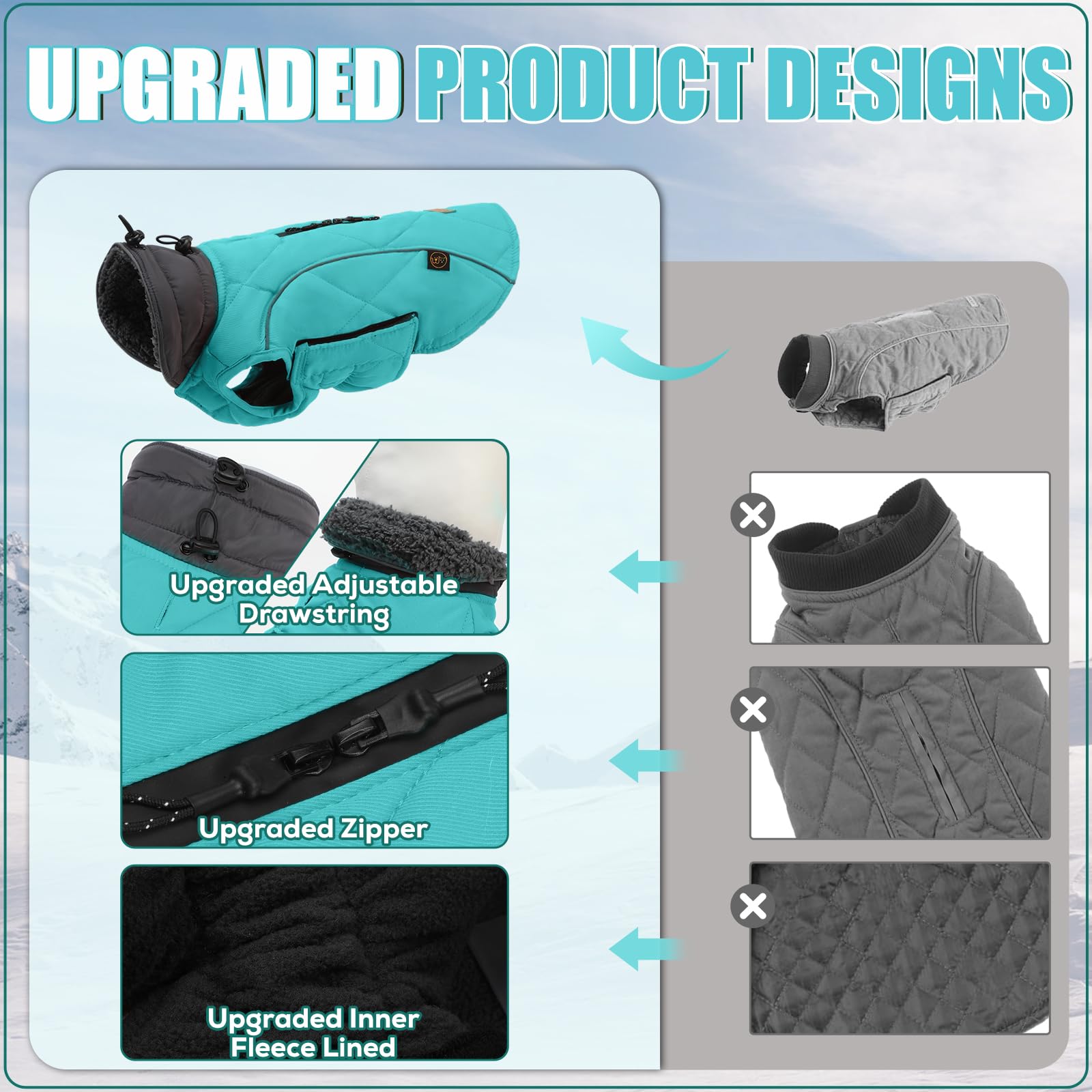 EMUST Abrigos de invierno para perros, ropa gruesa para perros medianos, abrigos para perros de invierno con agujero para arnés, abrigos para perros para clima frío, turquesa, M