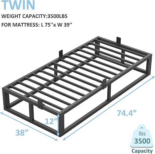 Miniatura 33 de Base de cama Queen de 10 pulgadas con soporte de listones de acero, plataforma de metal de perfil bajo, base de colchón de soporte de colchón, no
