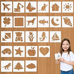 24Pcs Sidewalk Chalk Stencils for Kids Outside, 5 Inch Chalk Stencils for Kids Outside Chalks Paint for Kid Inspire Painting Creative Fun