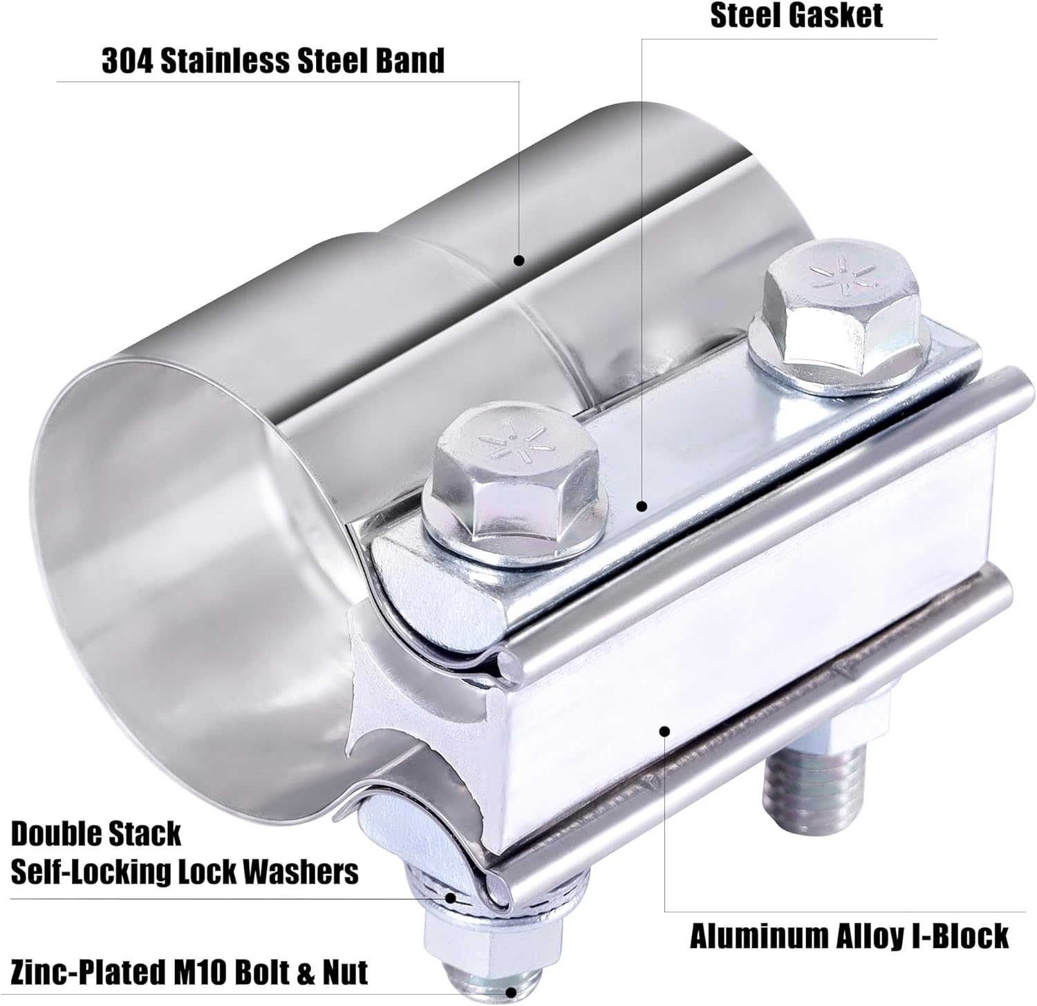 2.75 Inch Exhaust Clamp, 2 3/4 inch Lap Joint Exhaust Band Clamp Sleeve Coupler Stainless Steel (4Pcs)