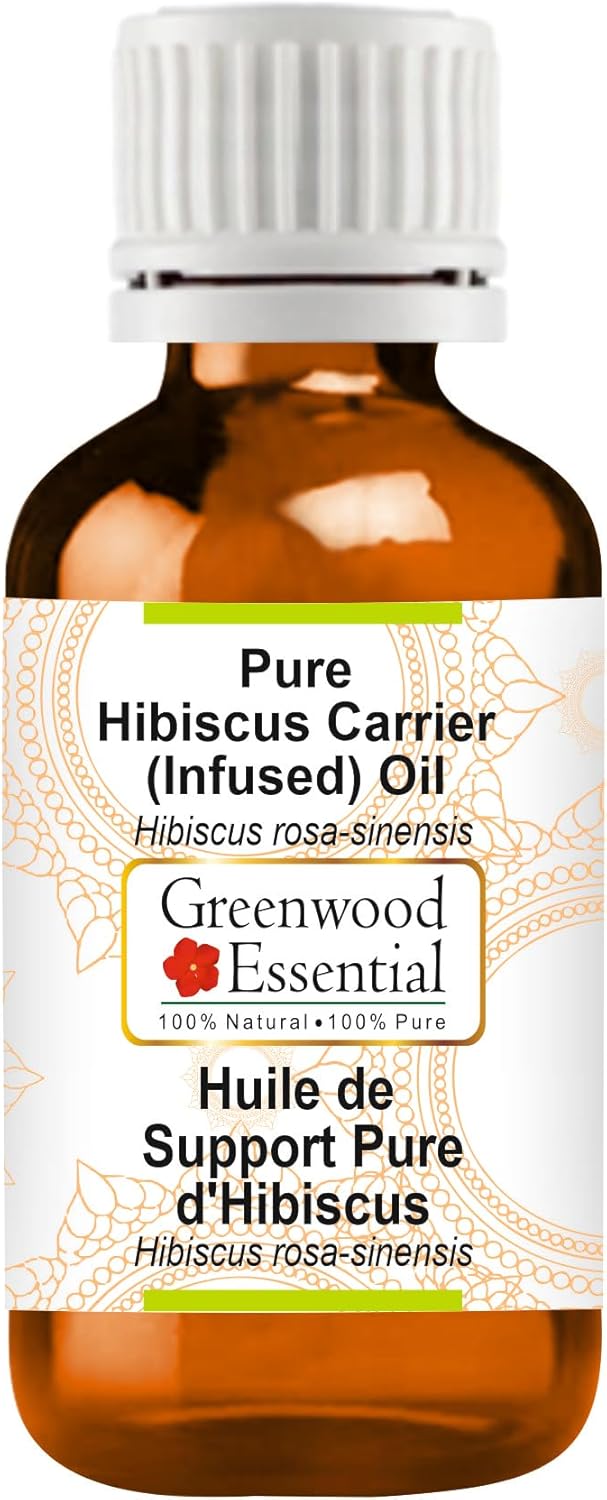 Greenwood Essential Pure Hibiscus Carrier (Infused) Oil (Hibiscus rosa-sinensis) Premium Therapeutic Grade for Hair, Skin & Aromatherapy 50ml (1.69 oz)