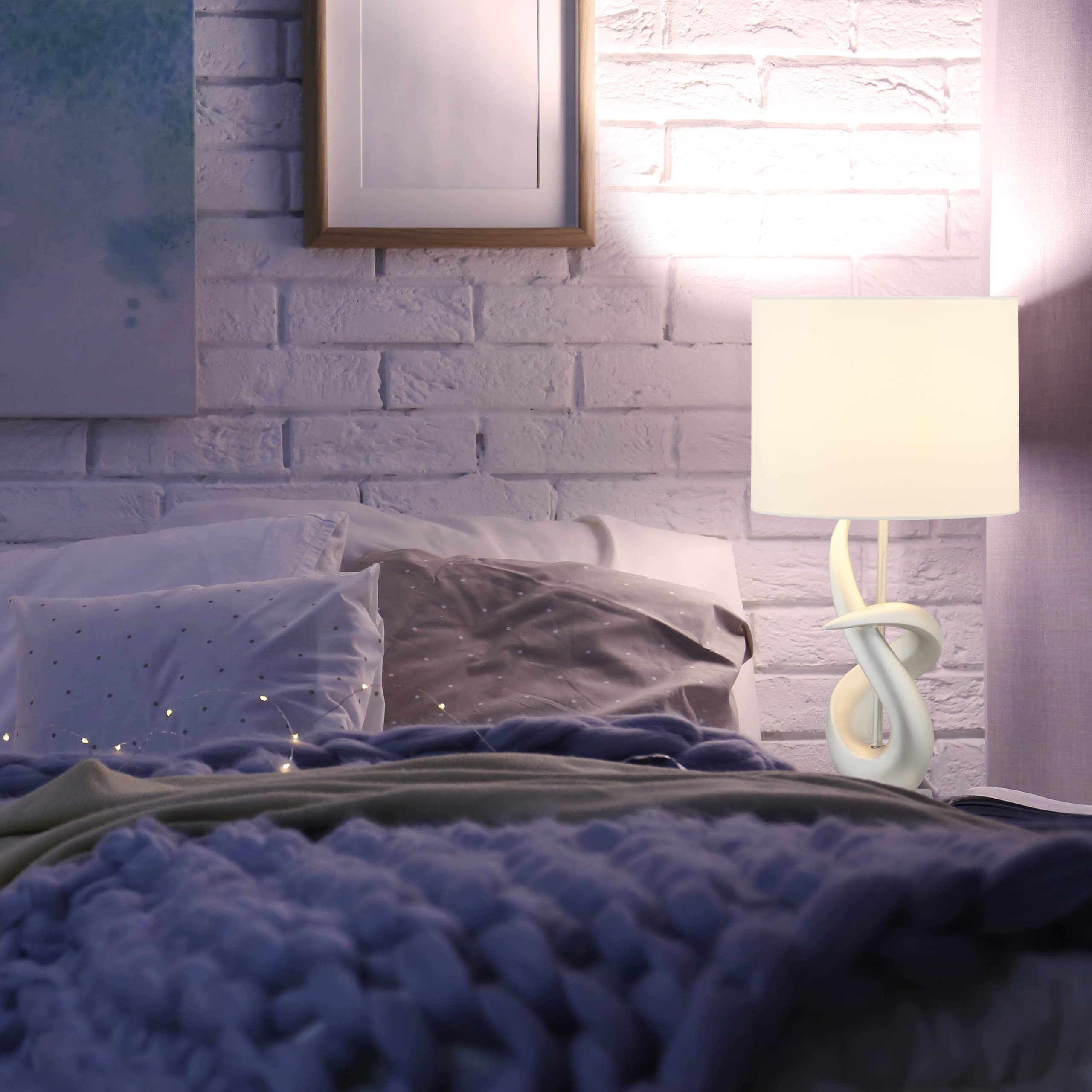 Relaxdays Lampada da Tavolo, Moderna, Design Elegante, Paralume in Stoffa, E27, Decorazione, 50 x 25 cm, Argento/bianco