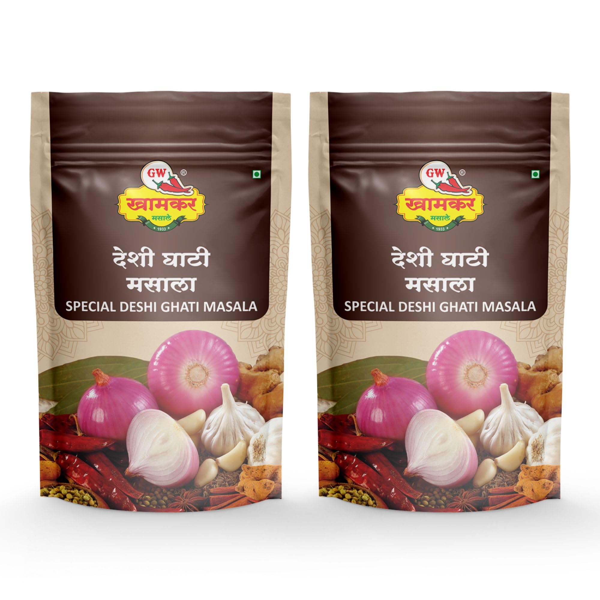 GW Khamkar Special Deshi Ghati Masala Powder,Assal Gavran Masale,Authentic Maharashtrian Taste,Onion-garlic,Mixed,Originated From Western Maharashtra,Traditionally Pounded,1 Kg (Pack of 2)