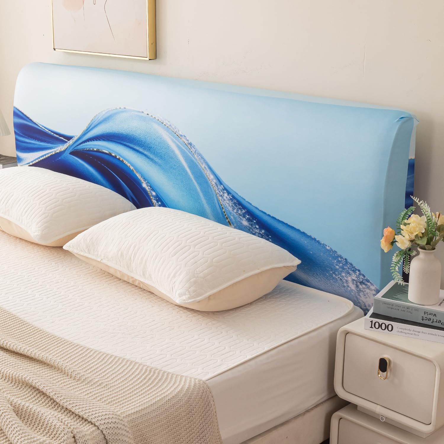 HOKIPO 140 GSM Stretchable Bed Headboard Cover for King and Queen Bed | Fits Headboard of 5ft to 6.5ft Beds, Ocean Breeze (AR-6709-D4)-image-8