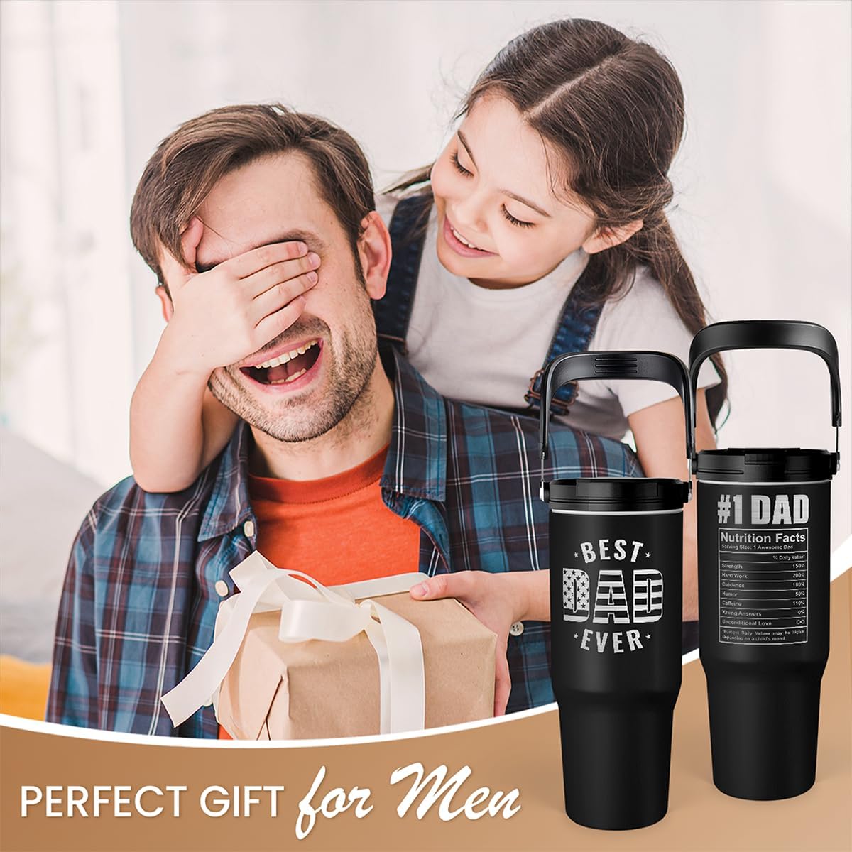 Best Dad Ever Tumbler 30oz with Carry Handle, Stainless Steel Insulated Tumblers Travel Cup with Flip Straw Lid, Gifts for Dad from Daughter Son, Dads Gift for Birthday Christmas Fathers Day - Image 7