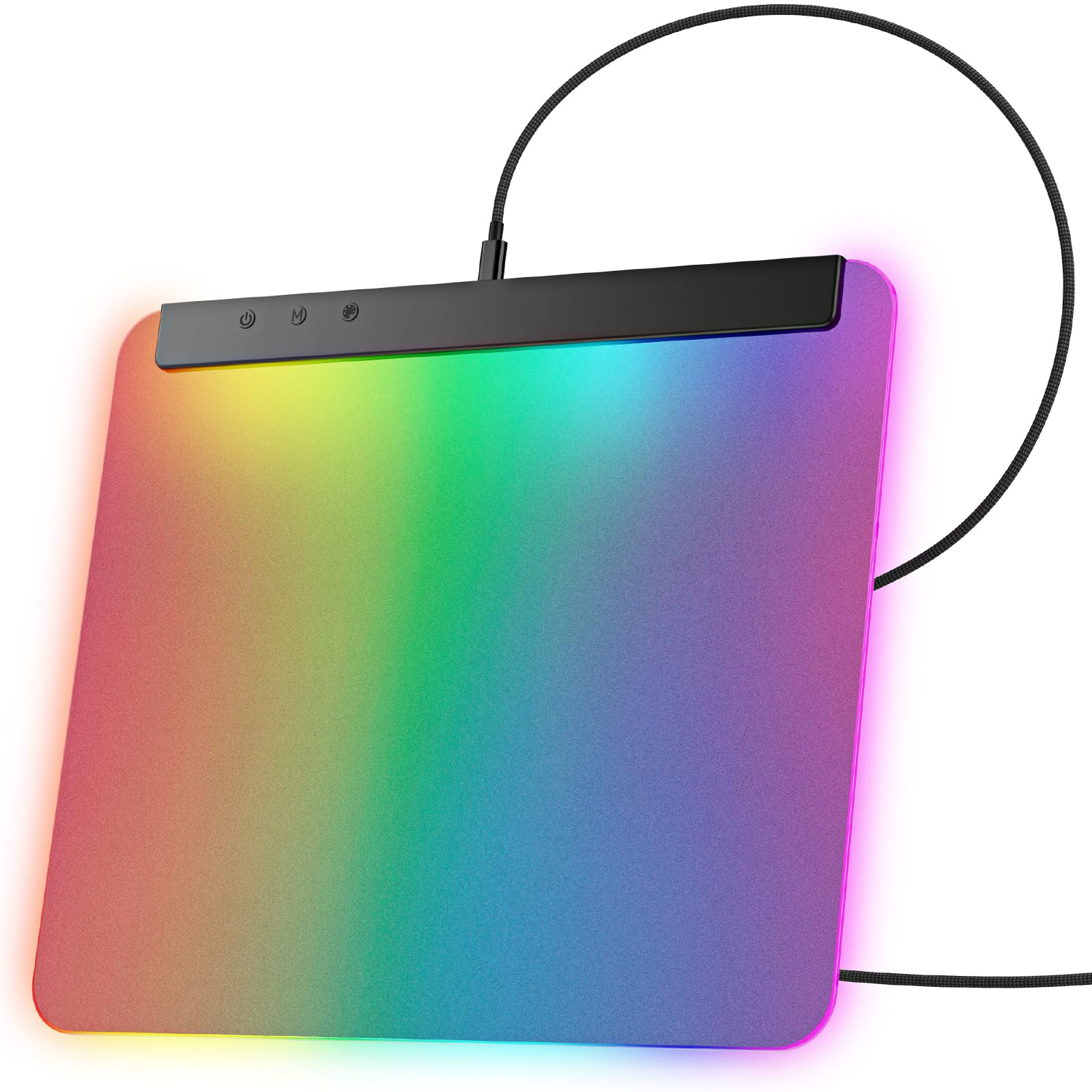 Deeyaple Tappetino per mouse da gioco M6 con illuminazione RGB – Superficie rigida precisa, base in gomma antiscivolo, impermeabile, 16,8 milioni di colori – Facile controllo con 3 pulsanti per PC e