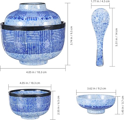 Miniatura 2 de Kichvoe Juego de cuencos de sopa japoneses – 1 juego de cuencos de cerámica para sopa Miso con tapa y cuchara para fideos y arroz Ramen, ideal para