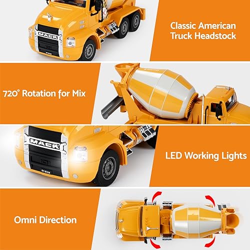 Miniatura 9 de DOUBLE E Mack - Camión volquete RC para niños, camiones de control remoto, juguetes de construcción con luces y luces para niños de 6, 7, 8, 9, 10