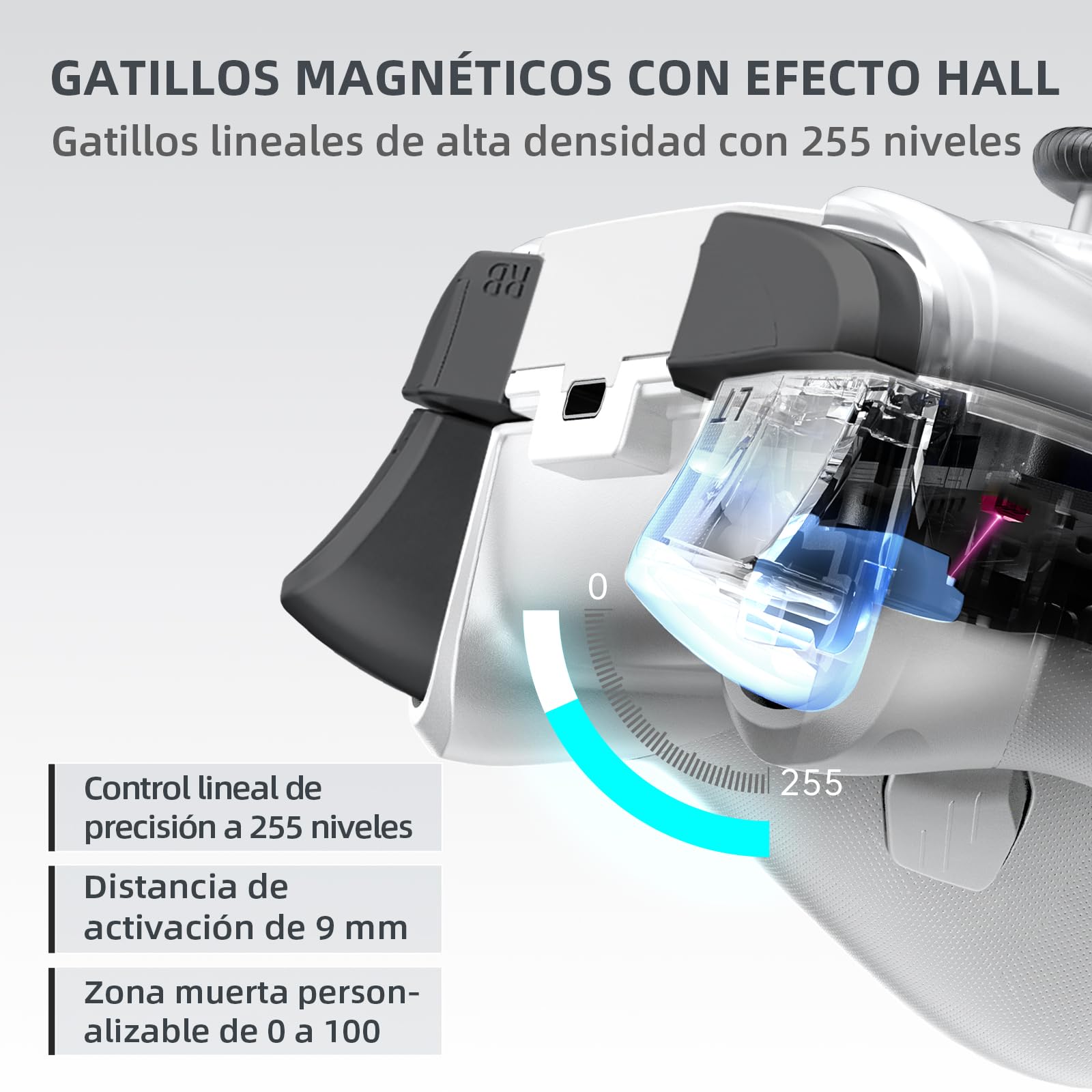 Machenike G5PROMAXSE Mando PC Gaming Inalambrico con Base de Carga, Hall Joystick Hall Trigger, Gamepad Mando Bluetooth para STEAM/PC/Switch/iOS/Android, Turbo/Vibración, Gris