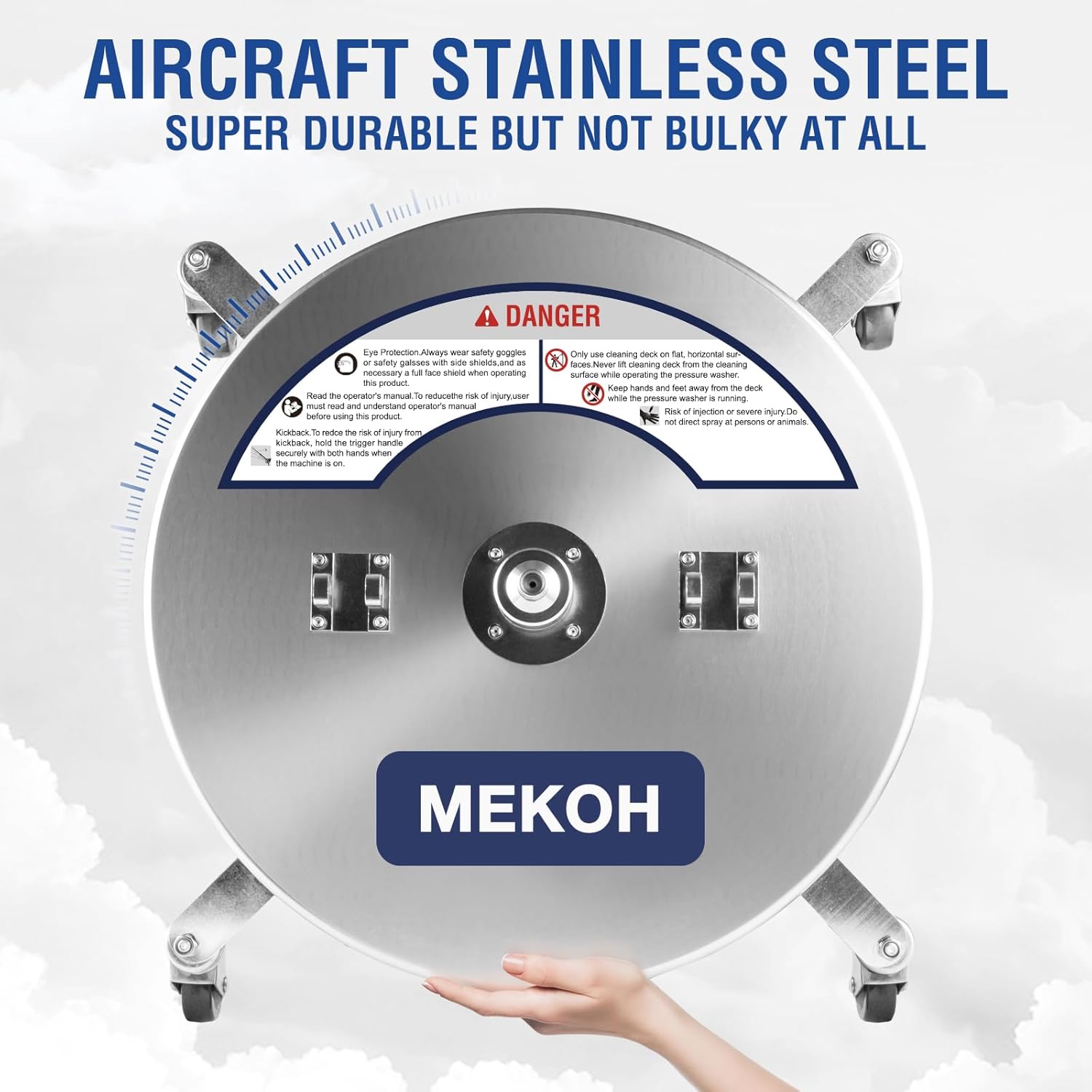 MEKOH Pressure Washer Surface Cleaner 22'', 4500PSI Stainless Steel Surface Cleaner Attachment with Wheels, Power Washer Accessory for Driveway Sidewalk Curb Deck Patio Cleaning, 3/8'' Quick-Connect