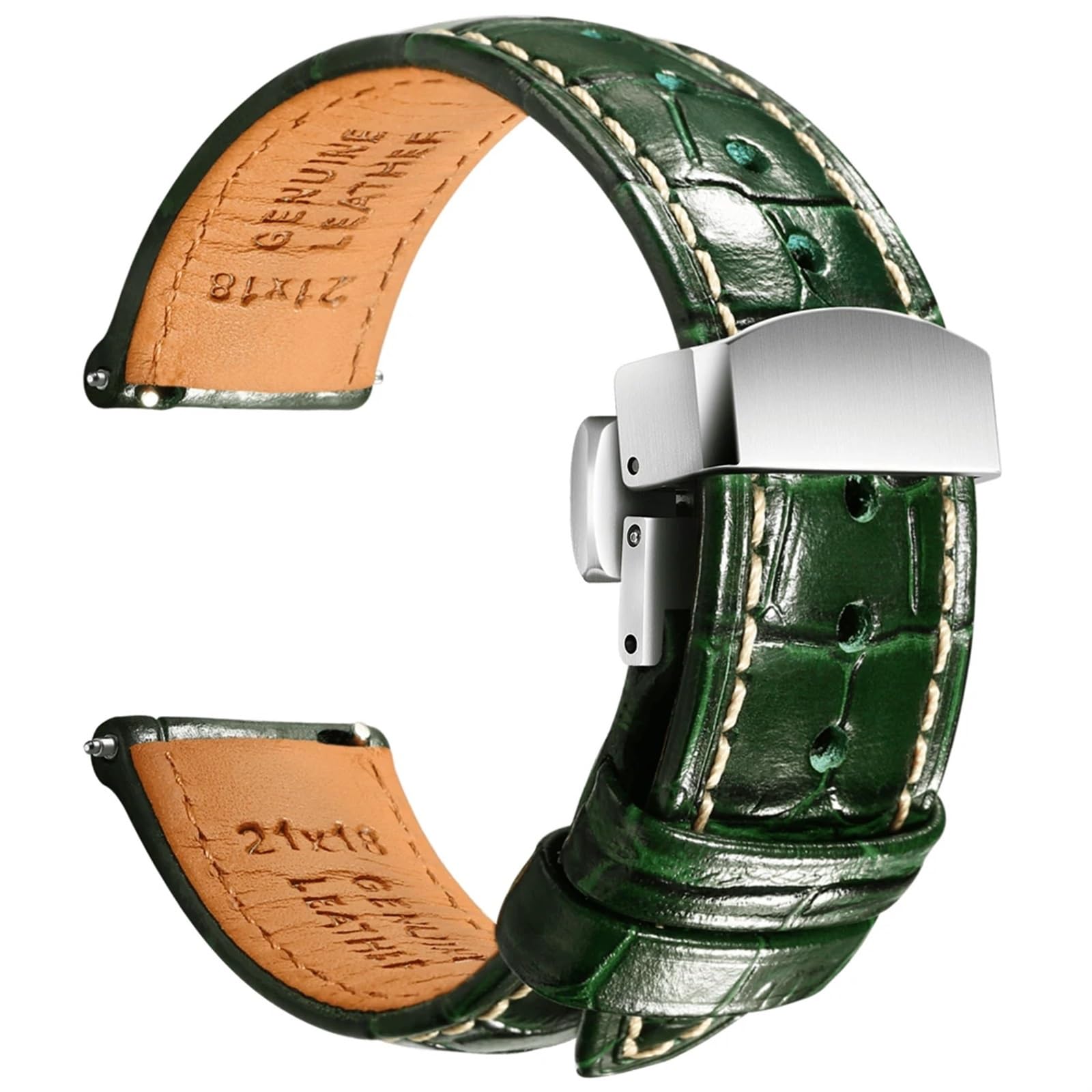 Bracelet montre cuir 20mm 22mm interchangeable vert à pompe rapide