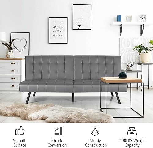 Miniatura 8 de Giantex Sofá cama convertible, sofá cama futón, cama de invitados de piel sintética, respaldo ajustable, silla reclinable tapizada, sofá biplaza