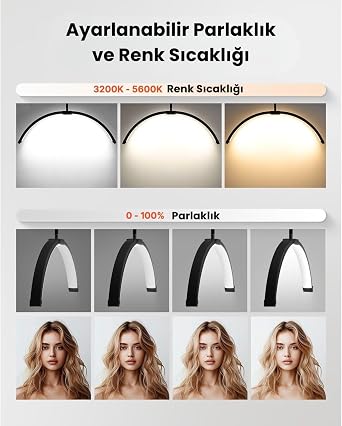 Profesyonel Kavisli 24 İNÇ LED Güzellik Lambası – Uzaktan Kumandalı, Ayarlanabilir Renk Sıcaklığı, Göz Yormayan Işık, Salon, Kuaför, Manikür, Kirpik ve Dövme Kullanımı İçin [Enerji Sınıfı A]