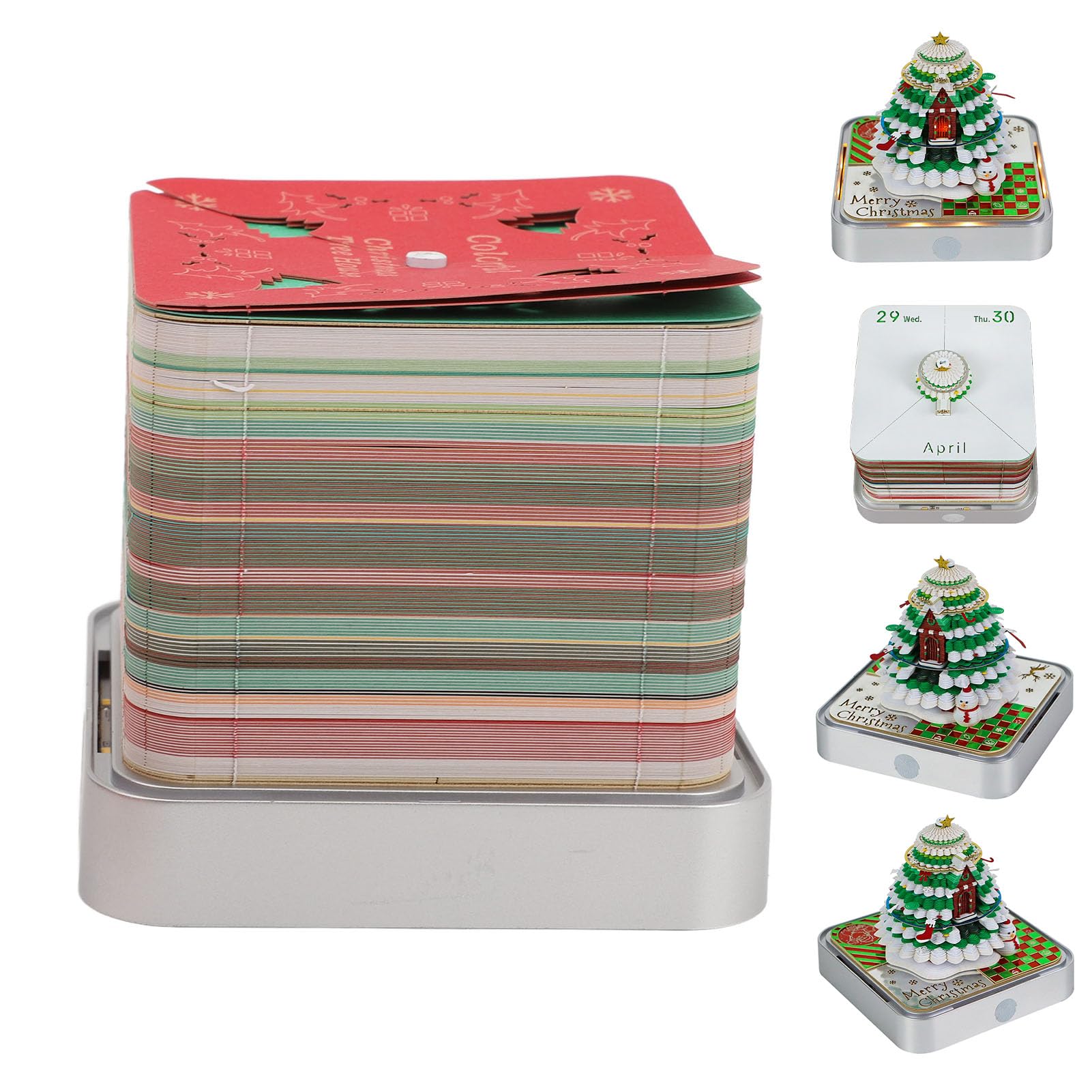3D-Notizblock, Weihnachtsbaum, Haus, Papierschnitzerei, Kunst-Notizblock mit Kalender 2026 für Schreibtisch, Ornament, Geschenk, 3D-Notizblock, Papierschnitzerei,