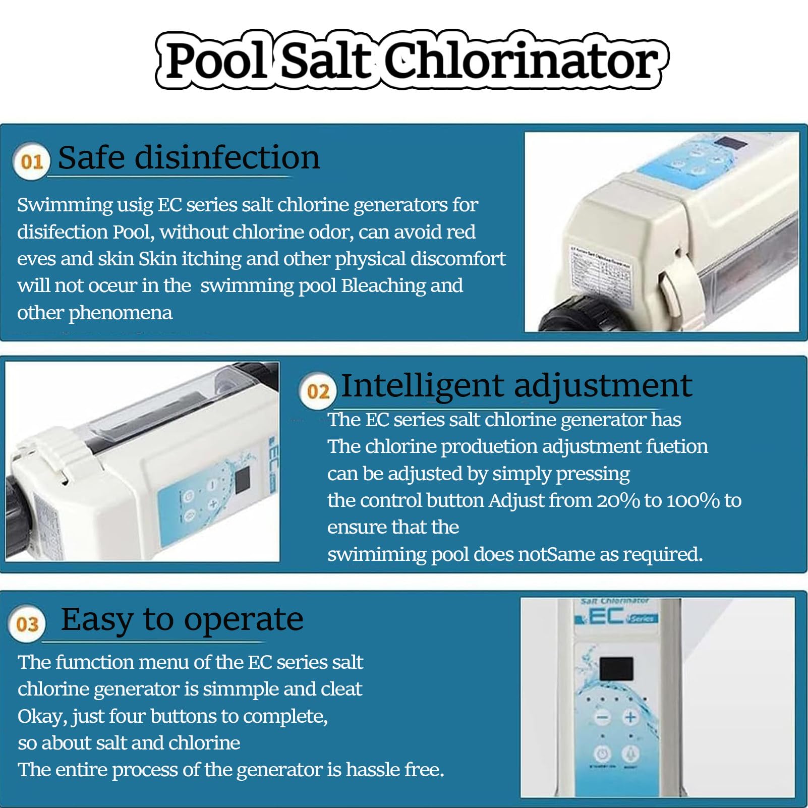 Generador De Cloro Salino para Piscinas, Clorador De Agua Salada para Piscinas, Cloro para Piscinas De Un GalóN, Celda De Sal para Piscinas, Limpieza AutomáTica 100cubePool