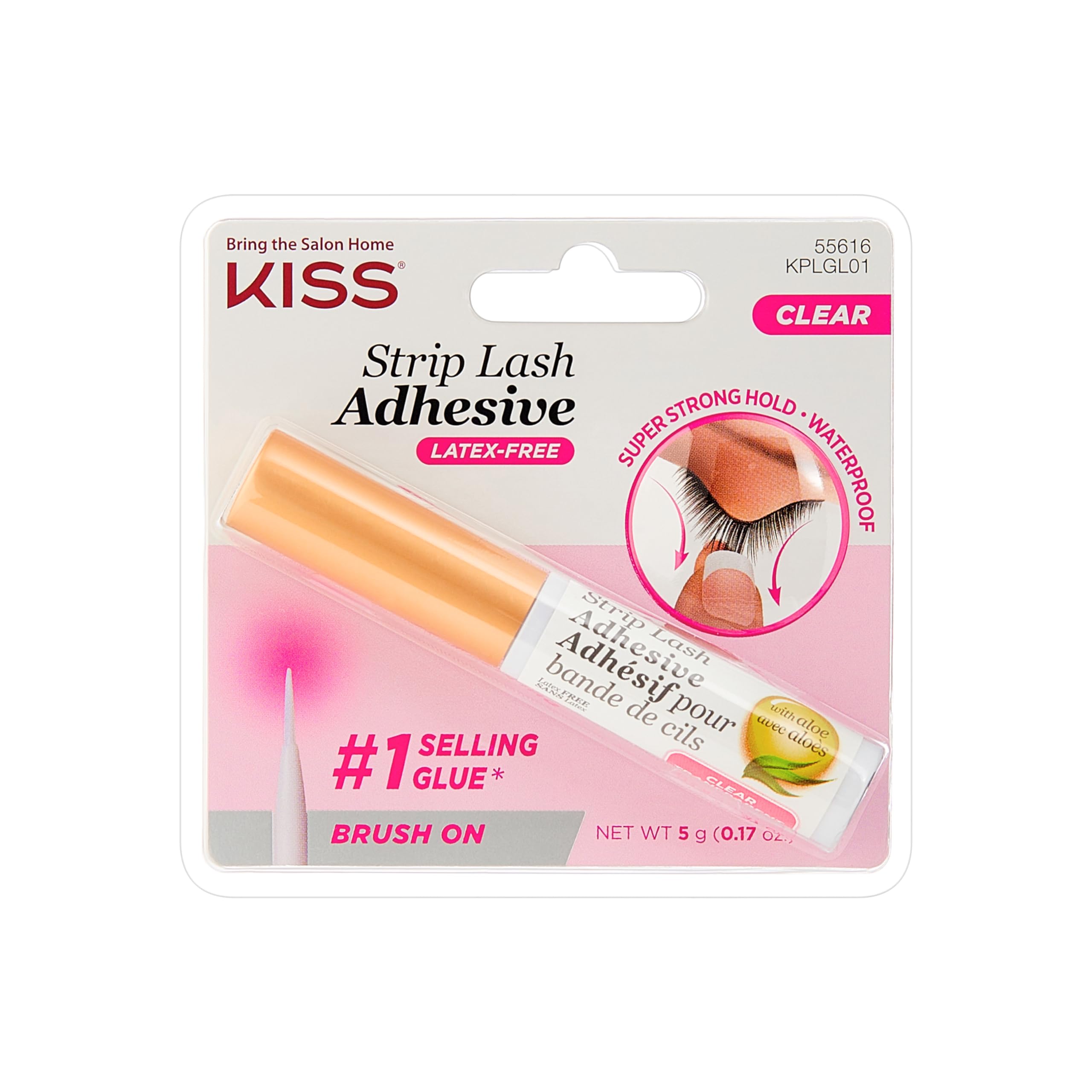 KISS Lash Glue Clear 5 g – Colle faux cils transparente avec aloe vera, waterproof, sans latex ni formaldéhyde, tenue longue durée, colle pour faux cils avec pinceau applicateur
