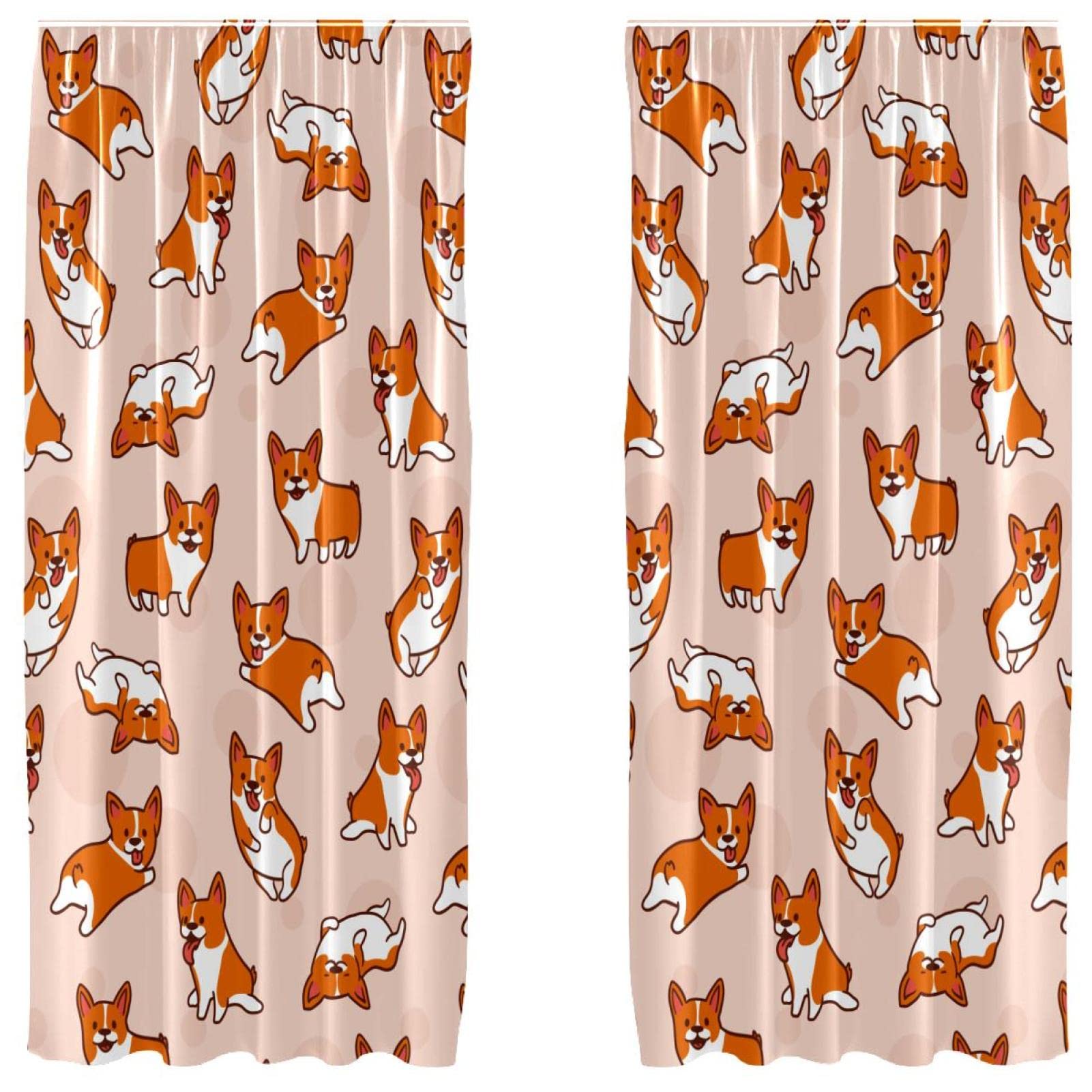 Cortinas opacas de Corgis estampadas para dormitorio infantil en formato de 2 paneles