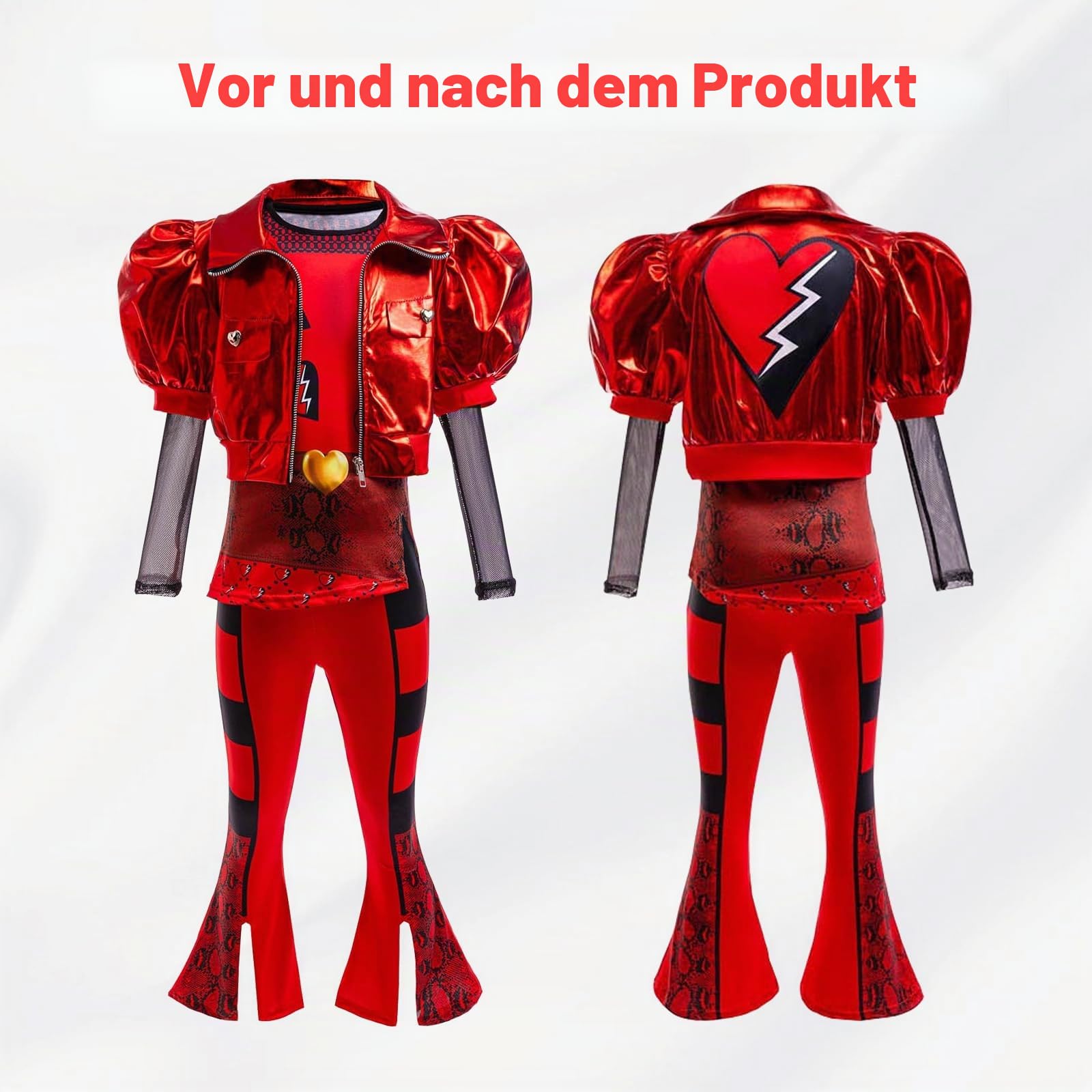 Red Kostüm mit Jacke, Top, Hosen Perücke Rot, Rot Handschuhe, Liebesbeutel für Karneval, Haloween Kostüm Mädchen
