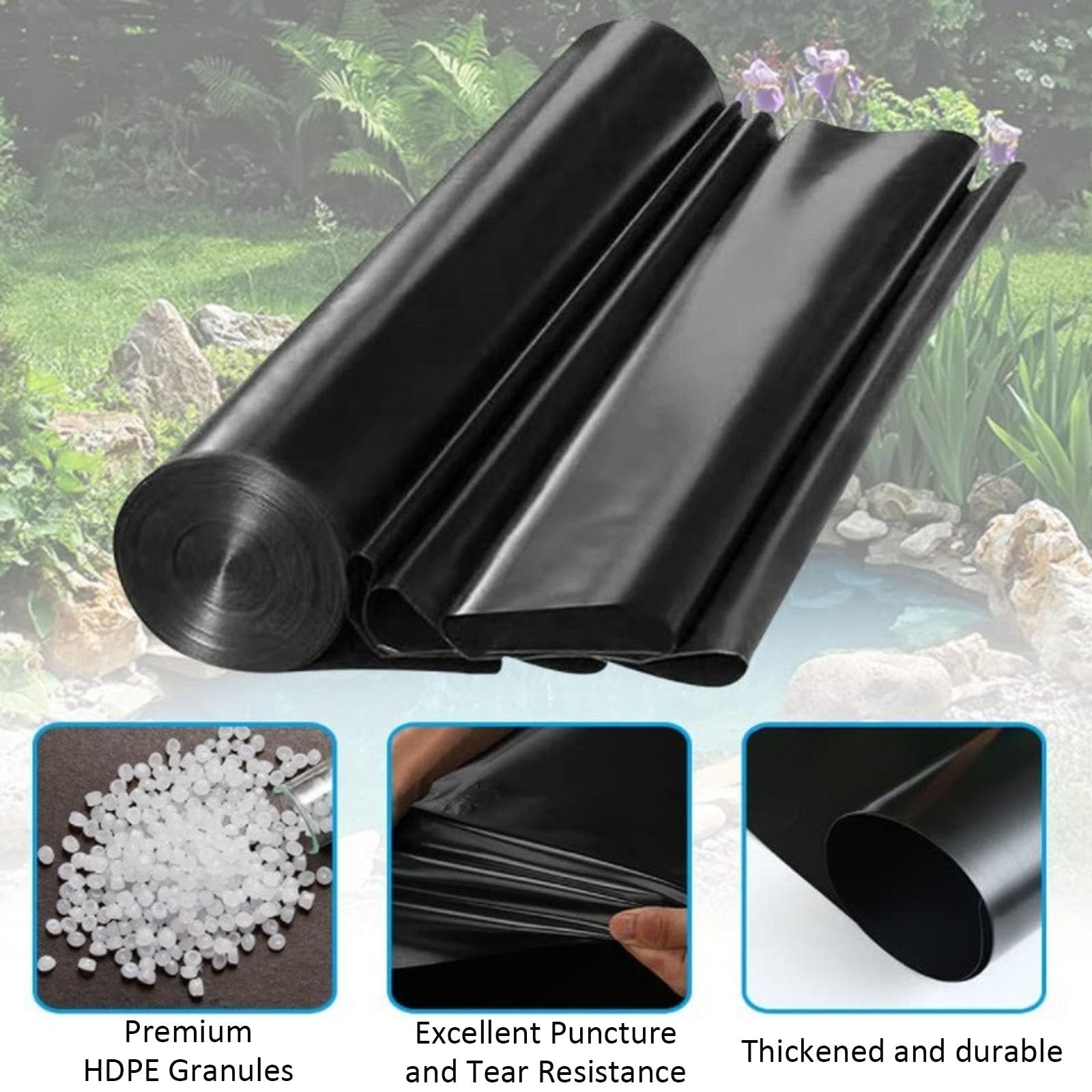 Rivestimento e fondo per laghetto da 0,5 mm, resistente, per giardini acquatici all'aperto, 6 x 7,6 m, protezione impermeabile per laghetti, pesci e piante acquatiche