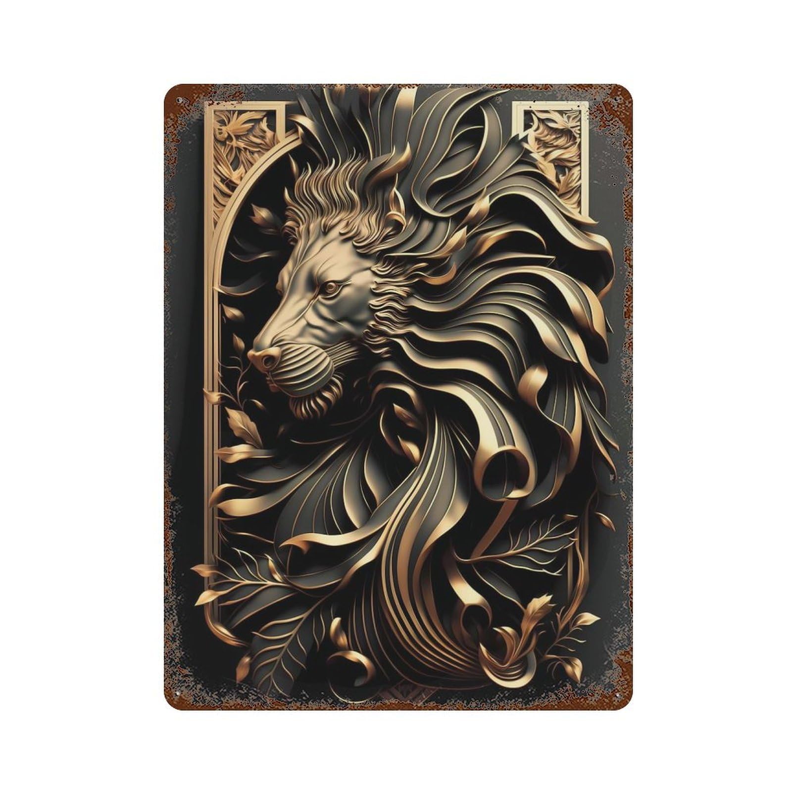 Mighty Golden Lion 15.7"x11.8" Vintage Rust Metal Sign, Novelty Wall Decor for Living Room, Hallway And Home Decor