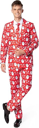 ACH Christmas Suit for Men Party Costume Adult in Different Prints 3PCS Ugly Funny Mens Jacket Outfit Cosplay with Tie Pants 3XL