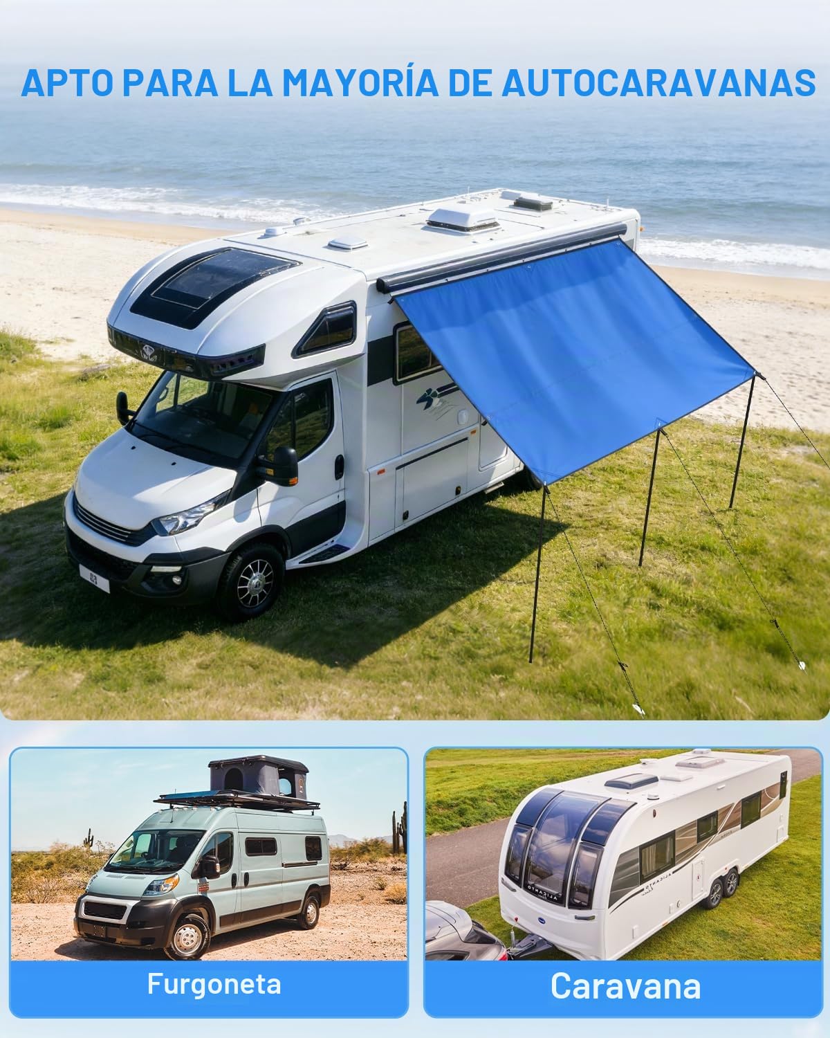 SUPAREE Toldo Caravana Impermeable Toldos para Caravana Exterior Toldo Furgoneta Camper con 3 Ribete Protección UV 210D Oxford Impermeable Exterior para RV Van Camping 3 x 2,4m