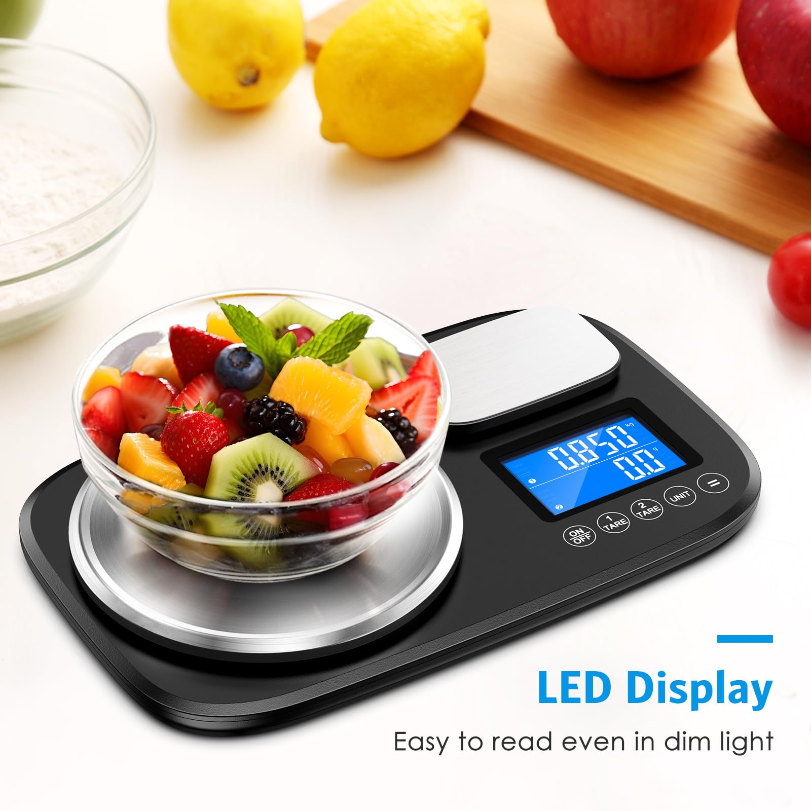 Brifit Bilancia digitale da cucina a doppia piattaforma, 10 kg e 1 kg, display LCD, bilancia per alimenti con due precisione da 1 g e 0,1 g, unità di conversione, bilancia digitale con funzione tara,