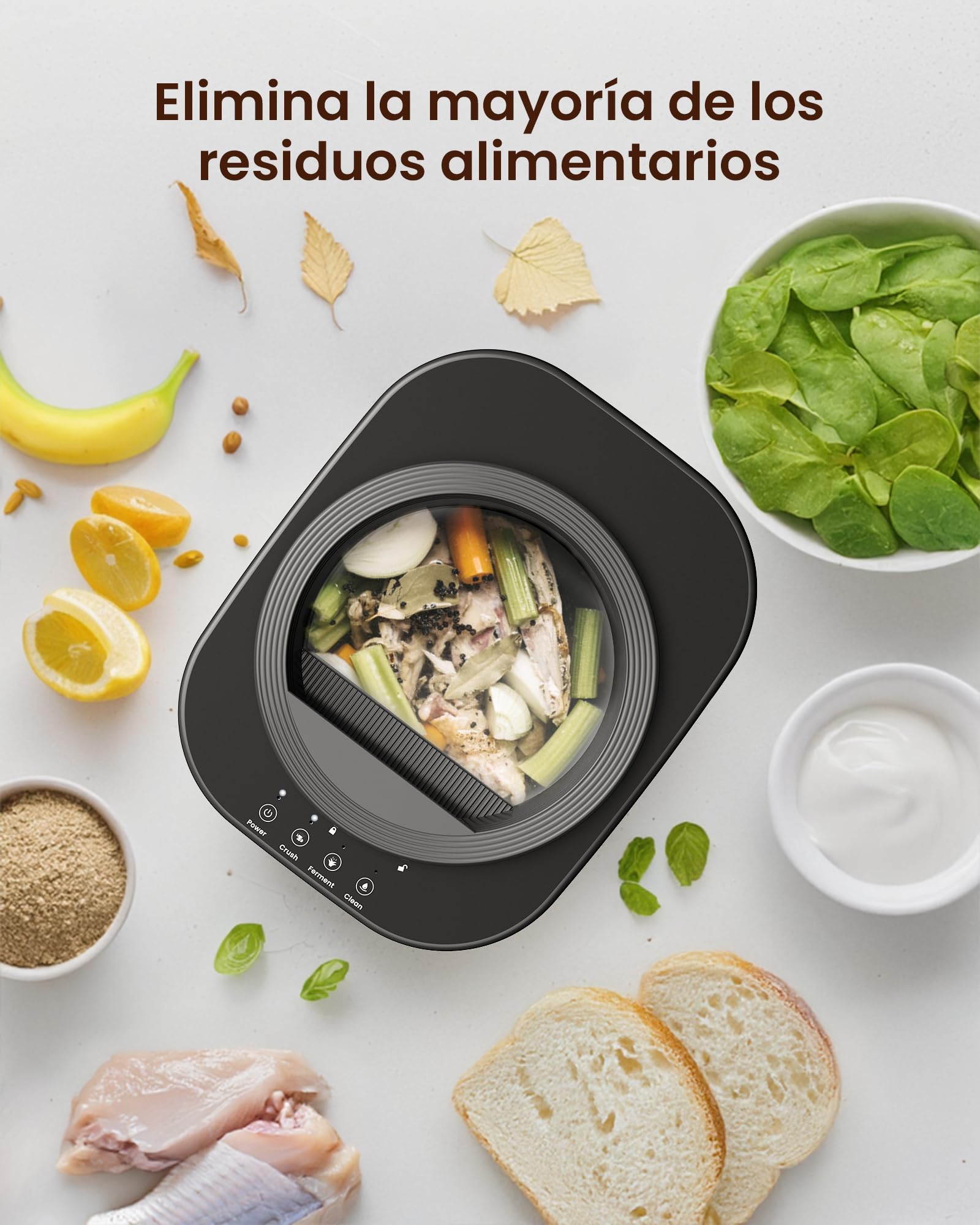 Compostador Eléctrico de Cocina 4L, Compostador Inteligente de Encimera, Sin Olor & Silencioso, Auto-limpiador – Convierte los Residuos de Alimentos en Fertilizantes, Compostador Interior, Negro