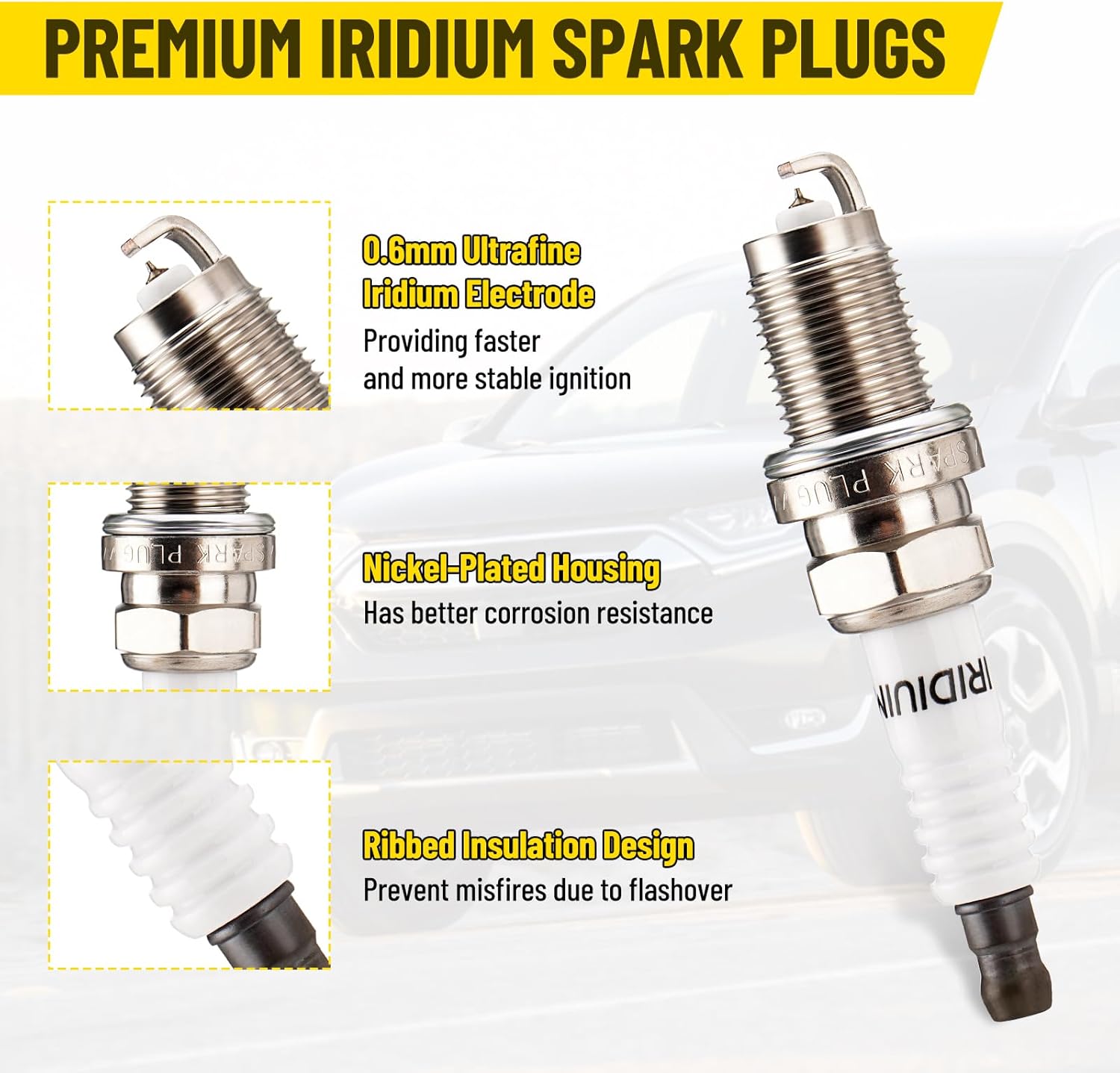 SPARKWHIZ UF311 Ignition Coils with Iridium Spark Plugs, Compatible with 2003-2007 Honda Accord, 2002-2009 CRV, 2002-2011 Civic, 2003-2011 Element, 2002-2006 RSX, UF583, C1382, GN10370