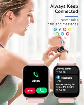 TOOBUR Smart Watch for Women Alexa Built-in, IP68 Waterproof Swimming, 1.8 Fitness Watch with Answer&Make Call/Heart Rate/Step Counter/Sleep Tracker/100 Sports, Compatible Android iOS