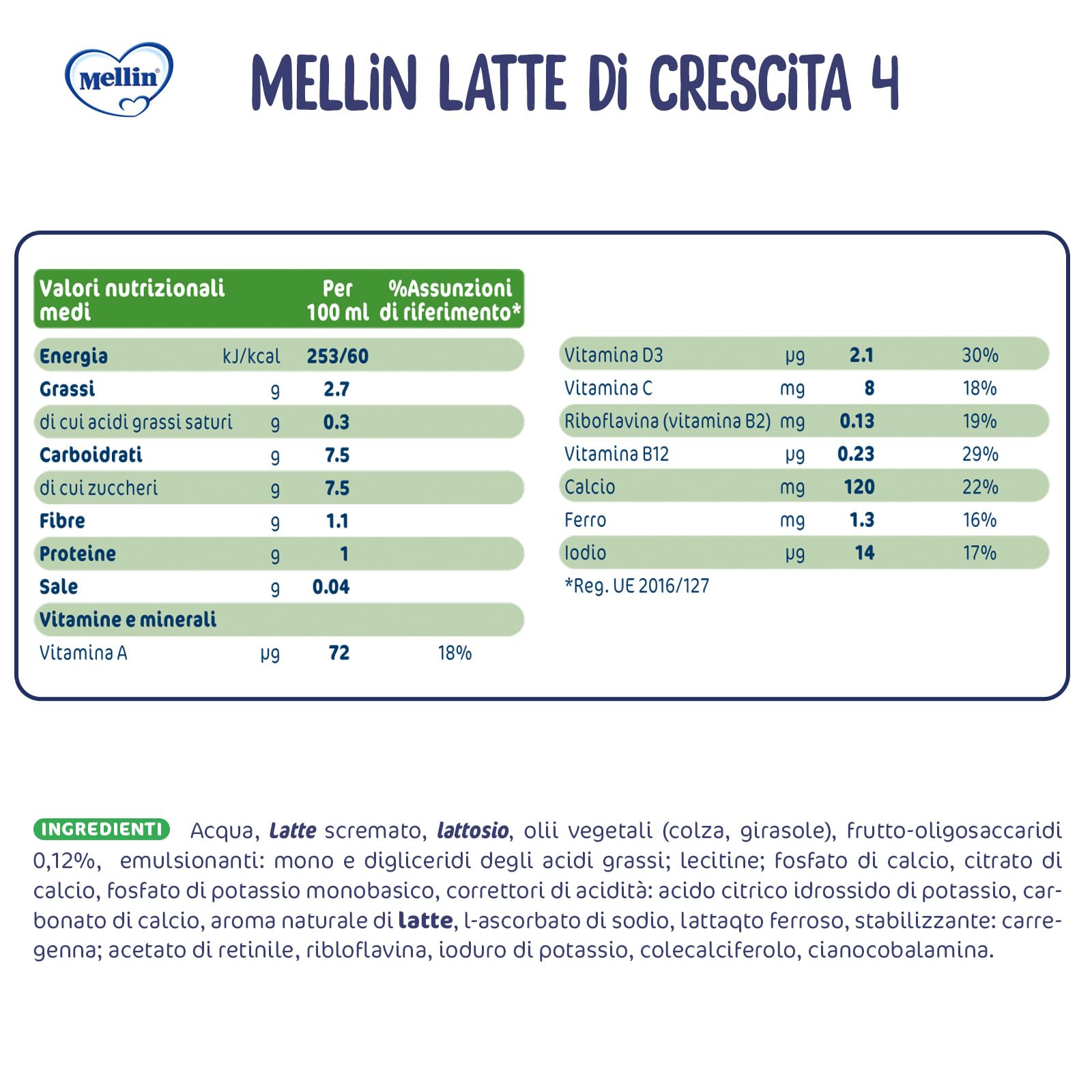 Mellin 4 - Latte di Crescita Liquido per Bambini dal 2° anno compiuto al 3° anno, Pronto all'uso - Formato Convenienza da 6 litri (6x1L)