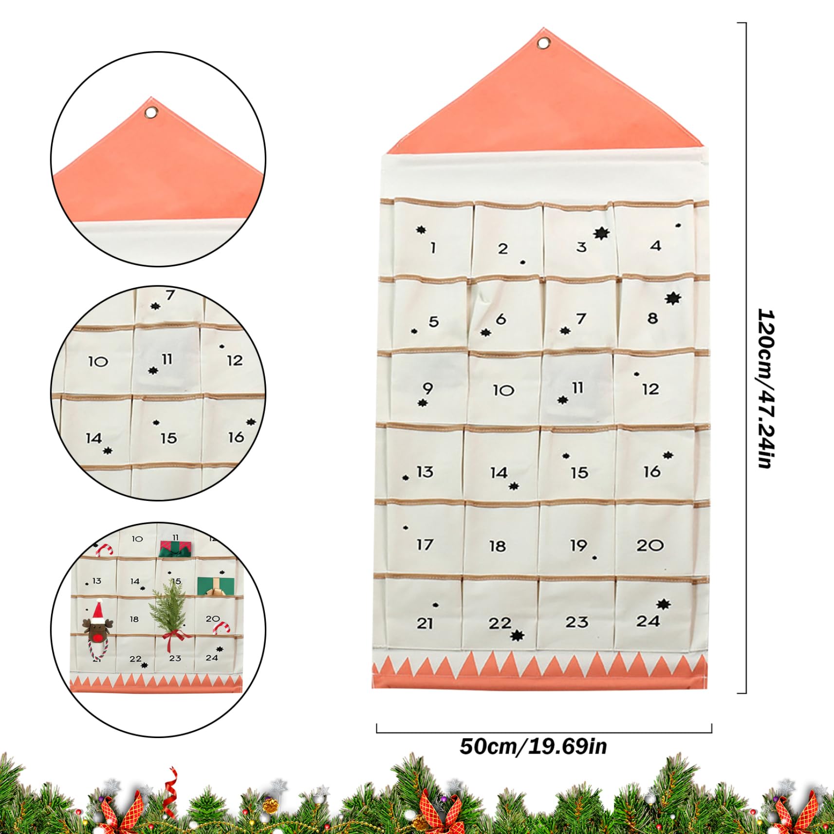 Gcroet Calendario dell'avvento in Tessuto con 24 Tasche Calendario avventato avventato per riempirti Un Calendario di Avventura per Avventure di Natale di Natale Riutilizzabile per Ornamenti Natalizi